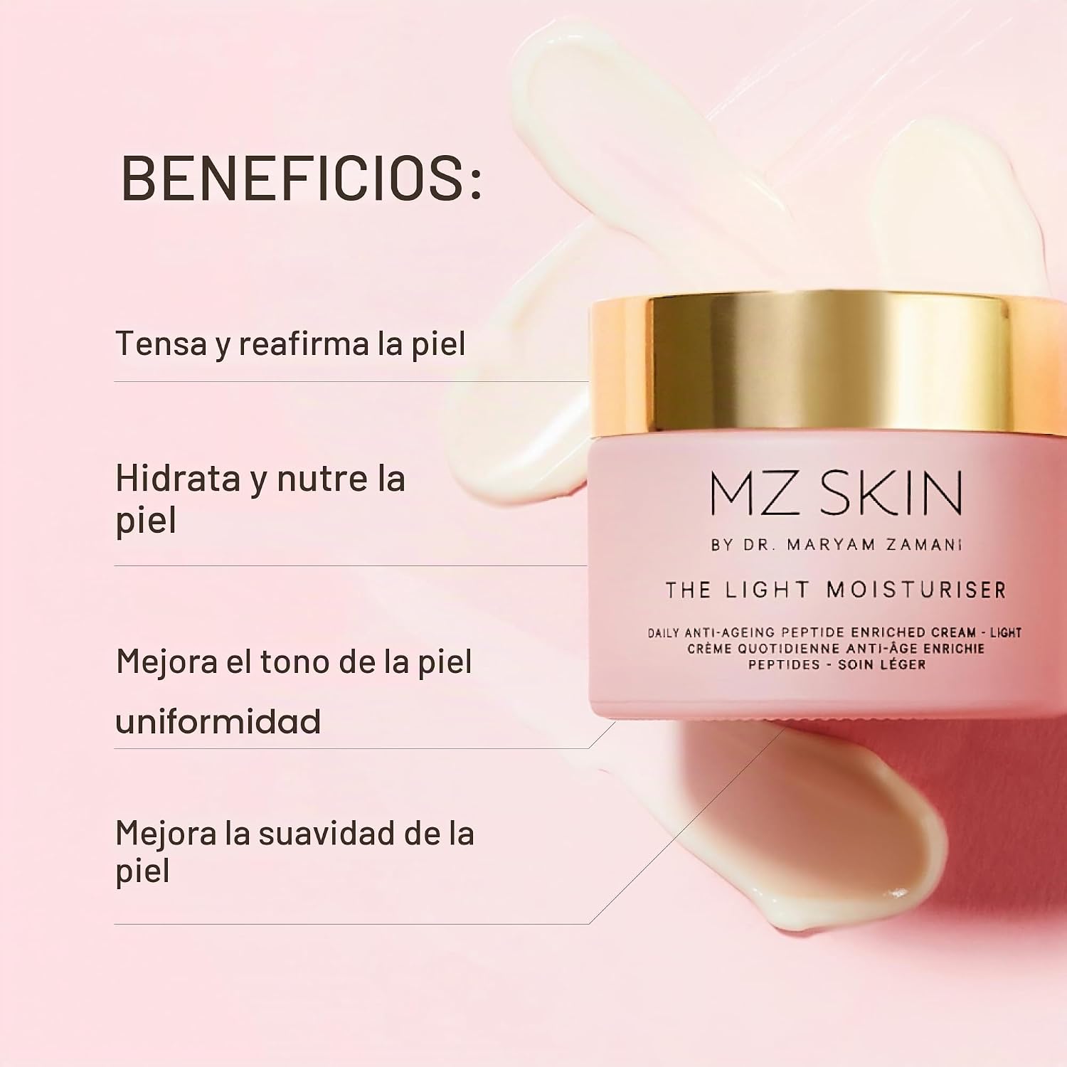 MZ SKIN THE LIGHT CREMA HIDRATANTE FACIAL CREMA FACIAL LIGERA ANTIENVEJECIMIENTO CON ÁCIDO HIALURÓNICO, PÉPTIDOS Y COLÁGENO - 2