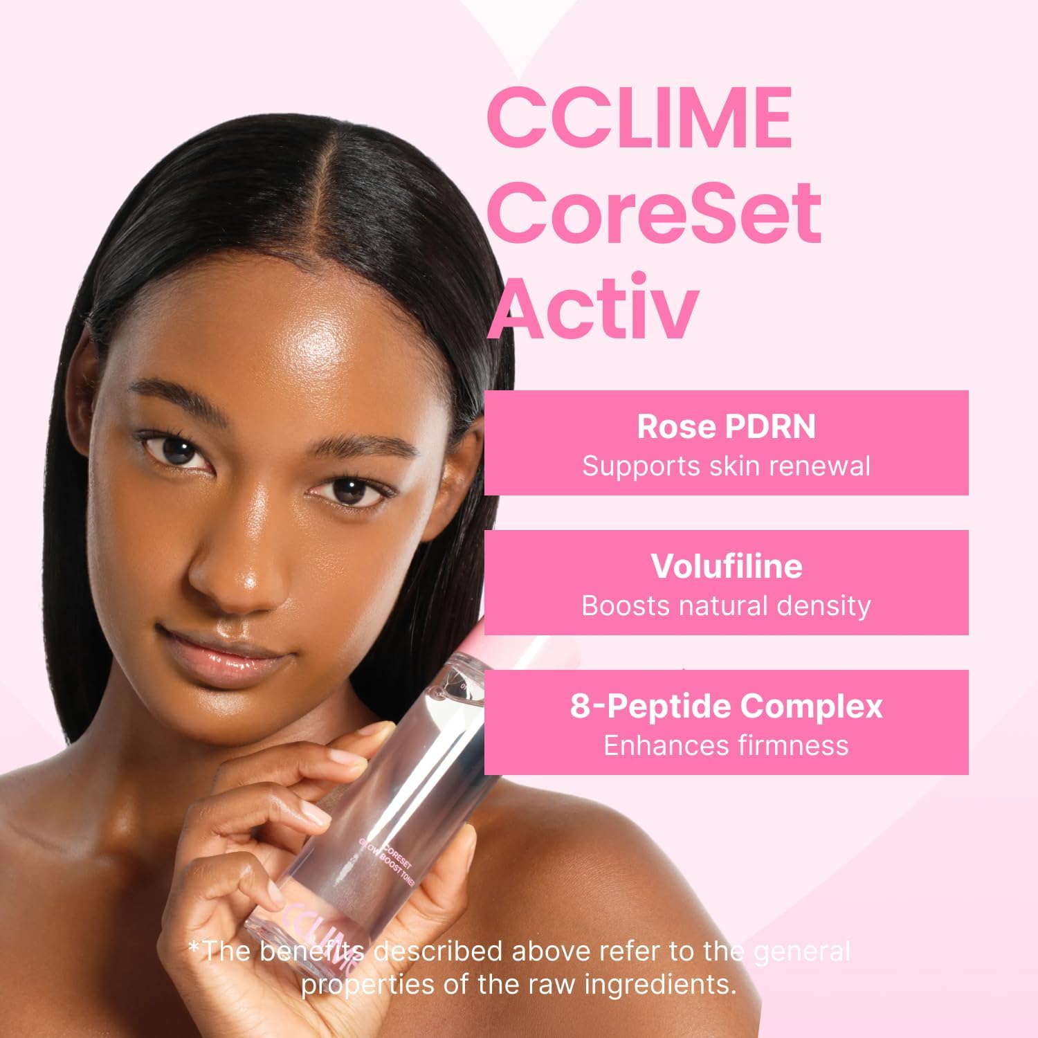 CORESET BRILLO GLOW BOOST TĂNICO FACIAL, TĂNER FACIAL HIDRATANTE Y REAFIRMANTE DE DOBLE CAPA CON PĂPTIDOS, ROSA PDRN - 4