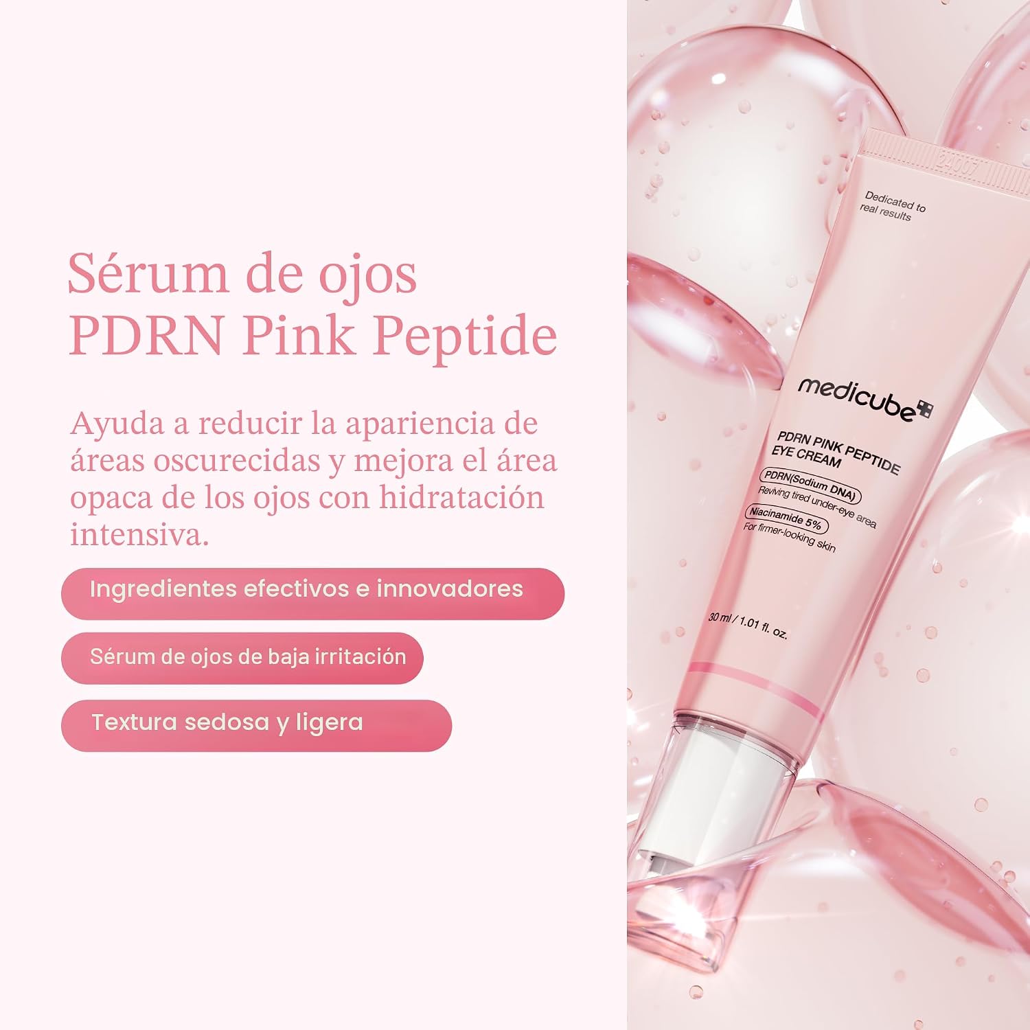 MEDICUBE SUERO DE OJOS CON PÉPTIDOS ROSA DE ADN DE SALMÓN PDRN CON NIACINAMIDA Y RETINOL DE PUREZA DEL 99% PARA LÍNEAS - 2