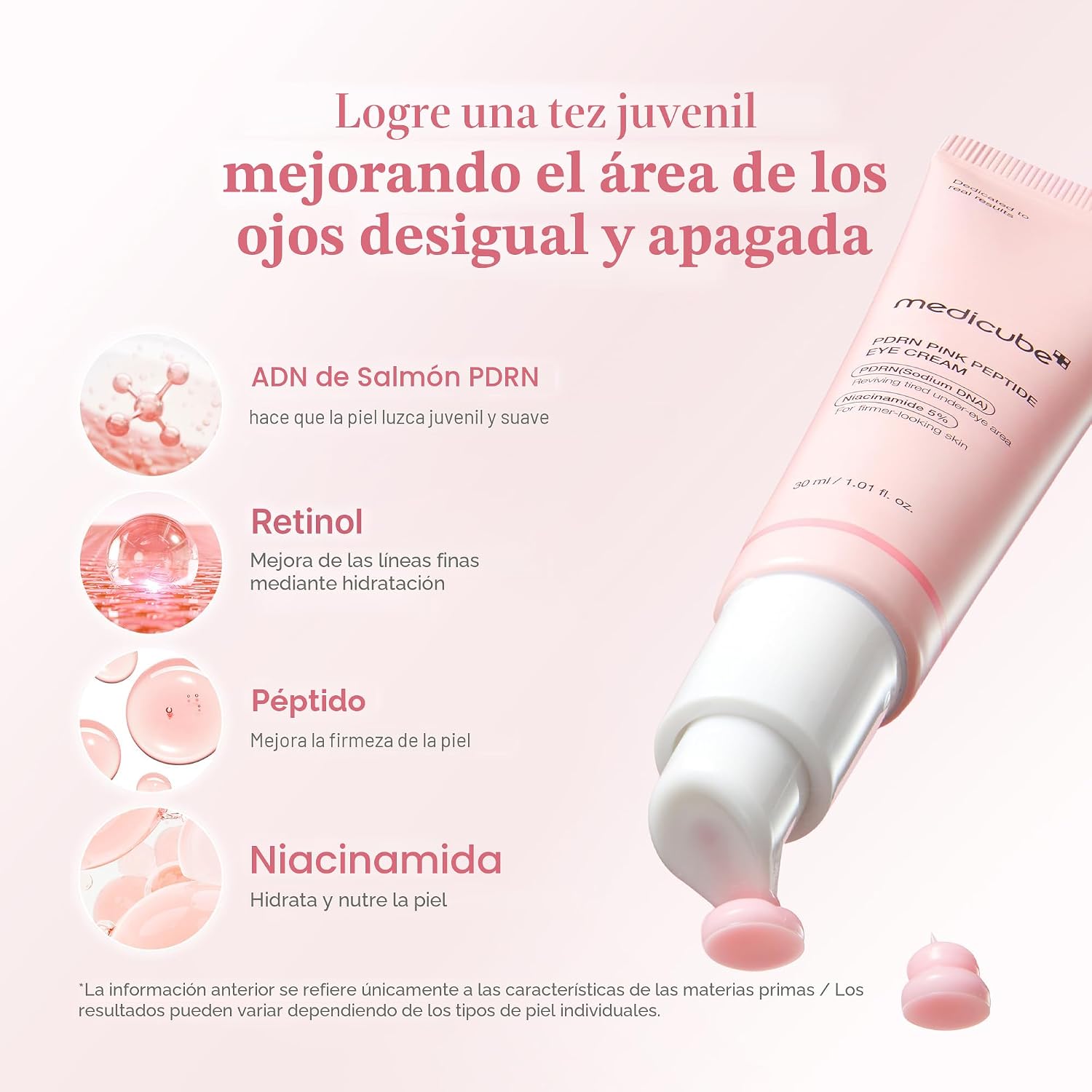 MEDICUBE SUERO DE OJOS CON PÉPTIDOS ROSA DE ADN DE SALMÓN PDRN CON NIACINAMIDA Y RETINOL DE PUREZA DEL 99% PARA LÍNEAS - 3