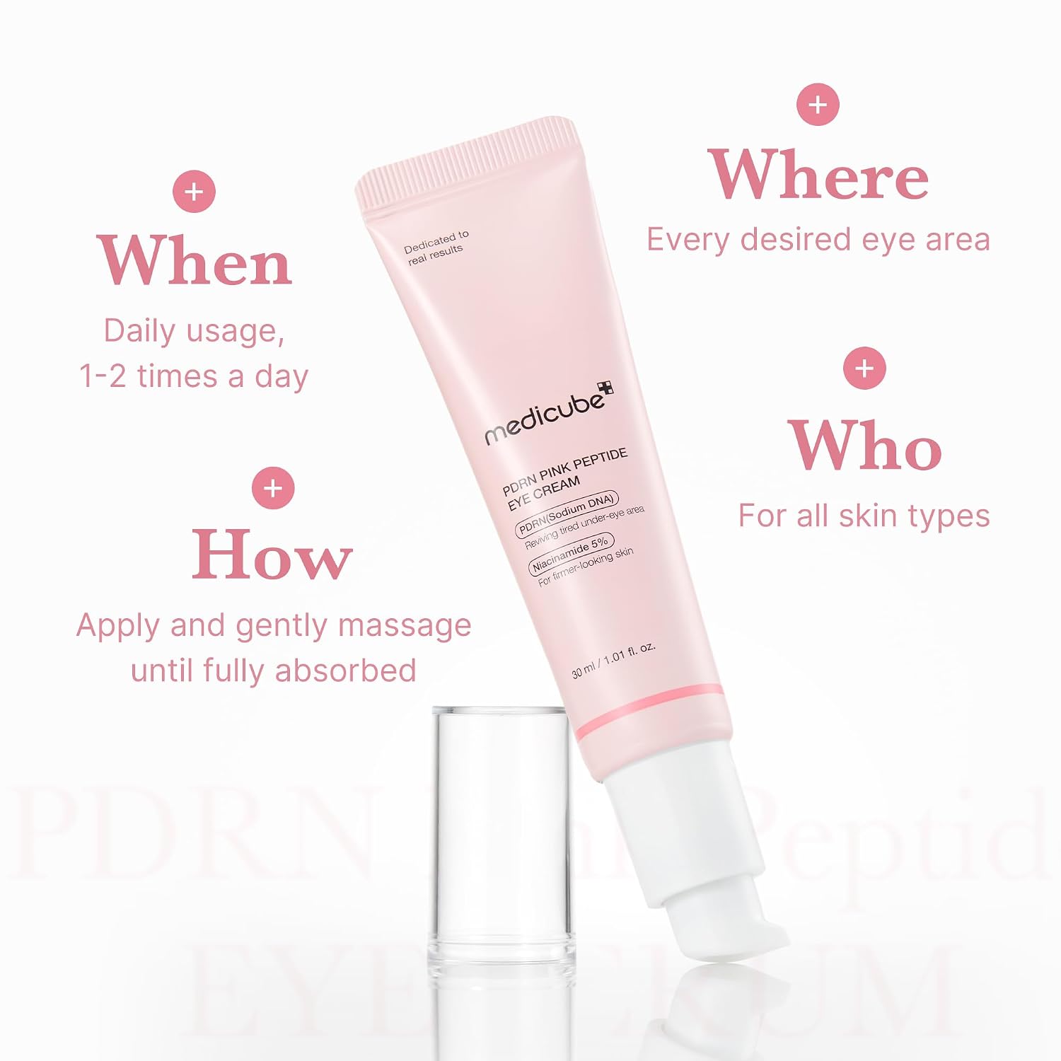 MEDICUBE SUERO DE OJOS CON PÉPTIDOS ROSA DE ADN DE SALMÓN PDRN CON NIACINAMIDA Y RETINOL DE PUREZA DEL 99% PARA LÍNEAS - 6