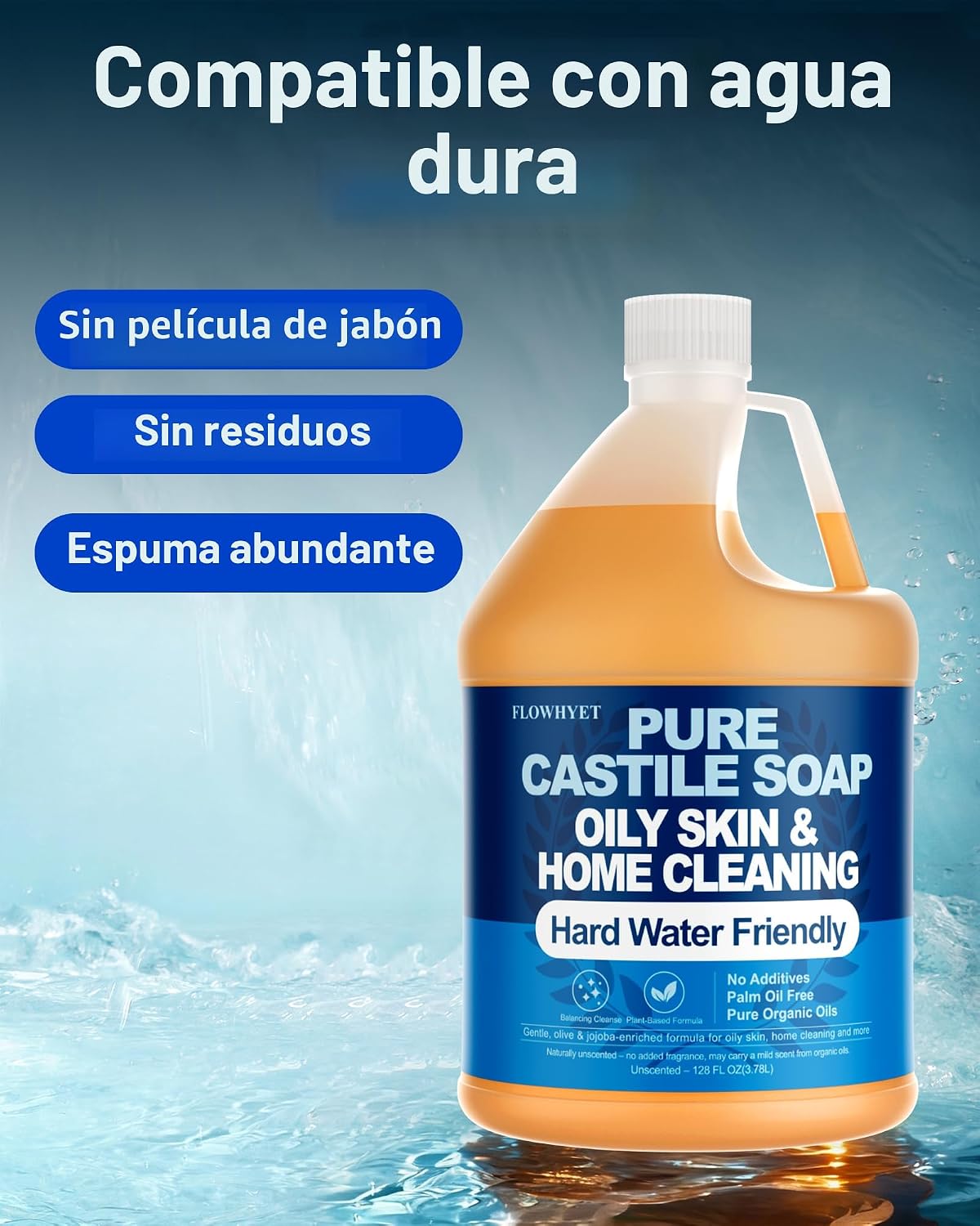 JABÓN DE CASTILLA PURO DE 1 GALÓN LÍQUIDO VERIFICADO SIN PERFUME POR EWG - 4