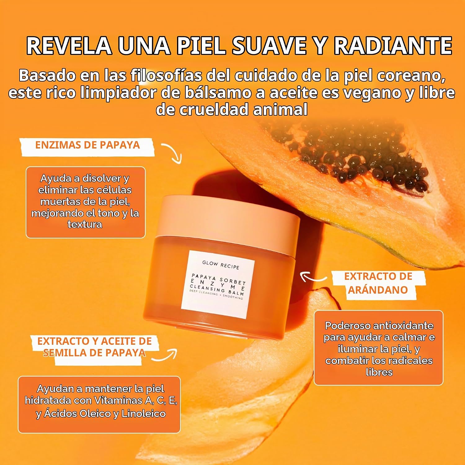 BRILLO GLOW RECIPE BÁLSAMO LIMPIADOR ENZIMÁTICO DE PAPAYA, LIMPIADOR COREANO DE DOBLE LIMPIEZA, REMOVEDOR DE MAQUILLAJE - 3