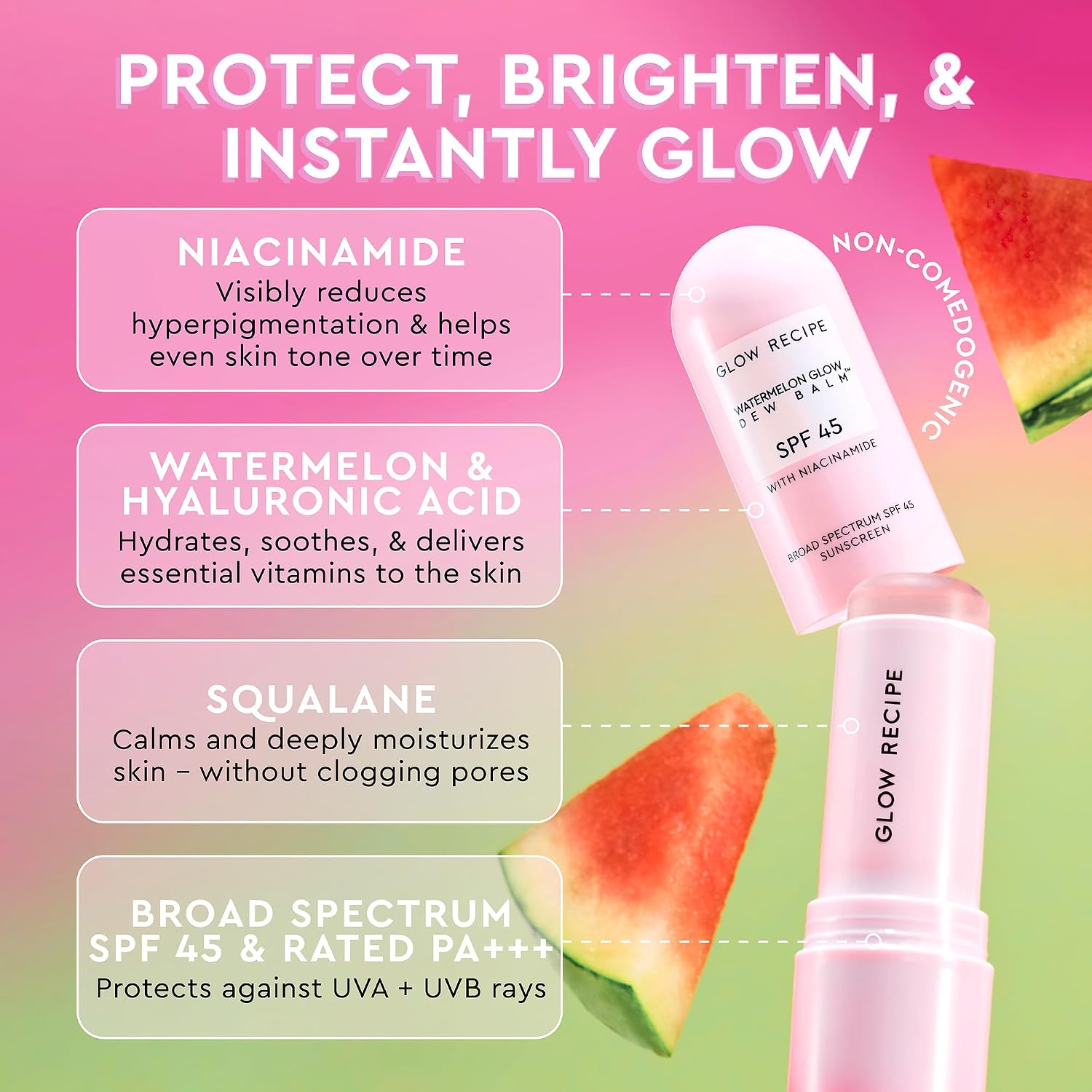 BRILLO GLOW RECIPE PROTECTOR SOLAR FACIAL EN BARRA SPF 45 PROTECTOR SOLAR COREANO DE TAMAÑO DE VIAJE CON ÁCIDO HIALURÓNICO - 3