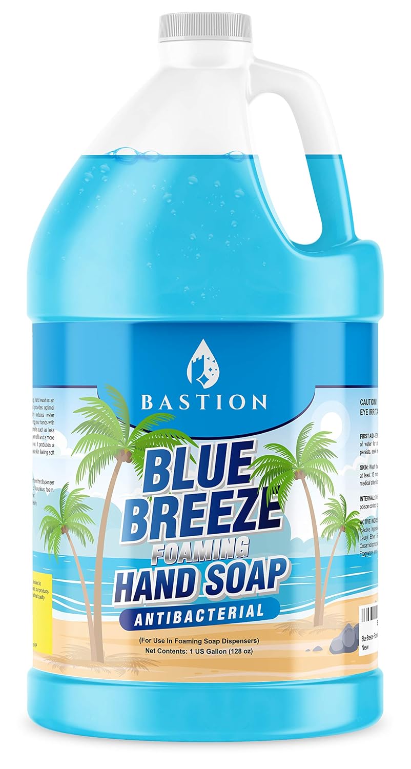 BASTION BLUE BREEZE - RECAMBIO DE JABÓN DE MANOS ANTIBACTERIANO EN ESPUMA A GRANEL 1 GALÓN 128 ONZAS DE ESPUMA RICA FÓRMULA - 1