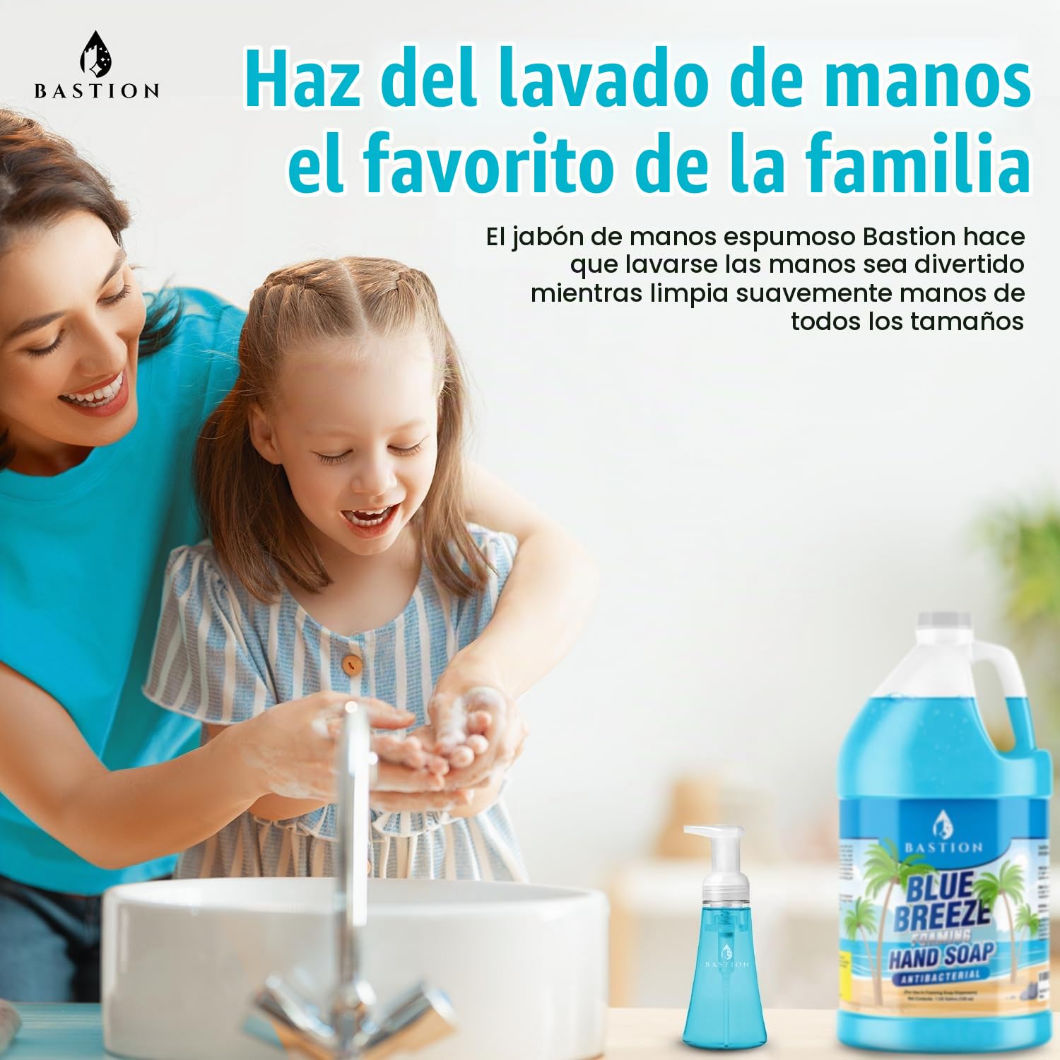 BASTION BLUE BREEZE - RECAMBIO DE JABÓN DE MANOS ANTIBACTERIANO EN ESPUMA A GRANEL 1 GALÓN 128 ONZAS DE ESPUMA RICA FÓRMULA - 2