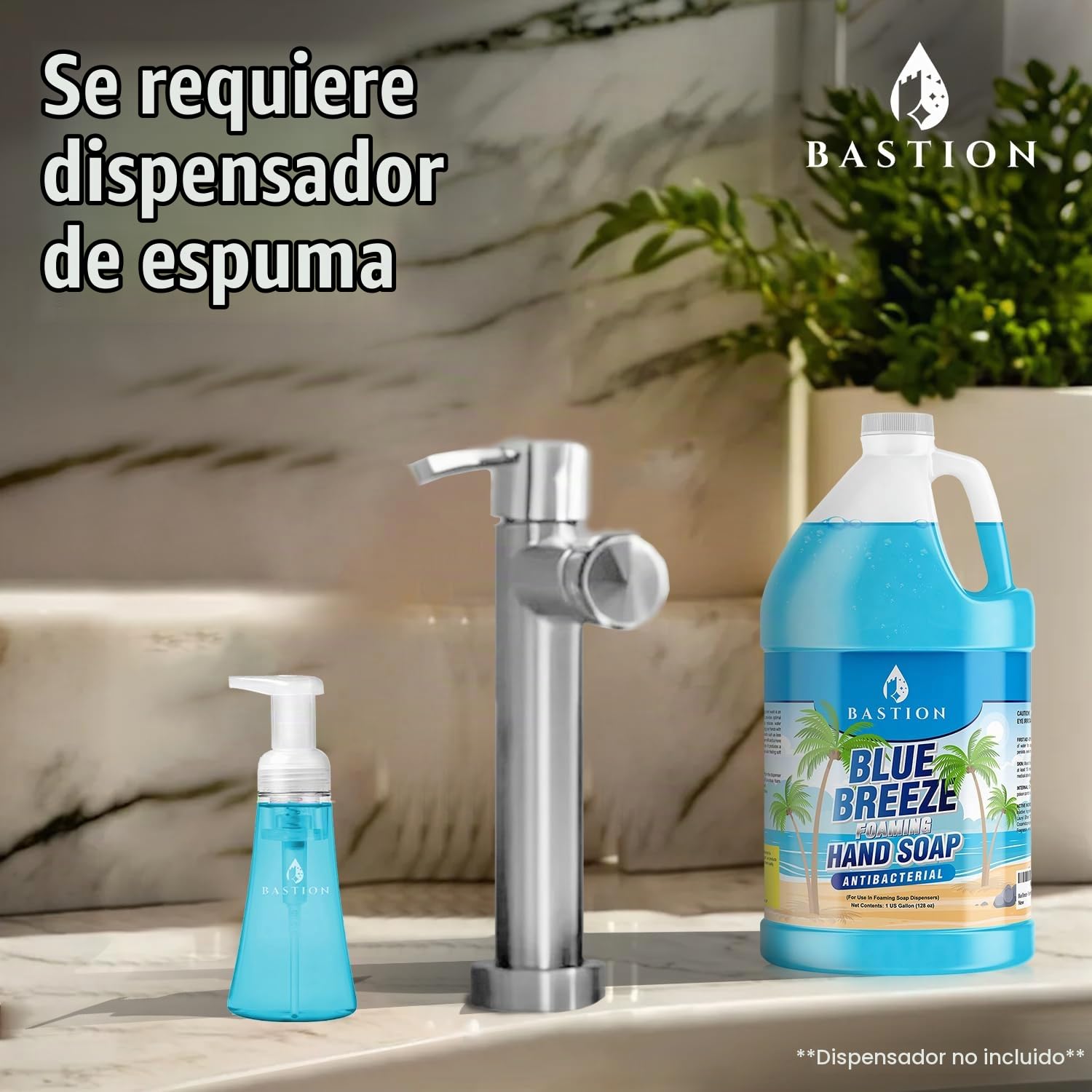 BASTION BLUE BREEZE - RECAMBIO DE JABÓN DE MANOS ANTIBACTERIANO EN ESPUMA A GRANEL 1 GALÓN 128 ONZAS DE ESPUMA RICA FÓRMULA - 3