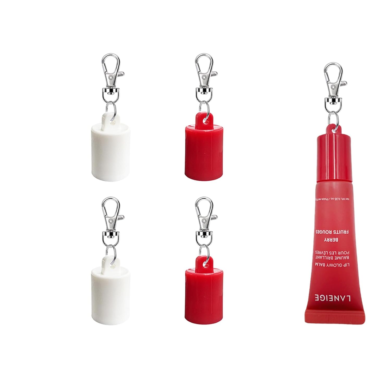 4 TAPAS DE LLAVERO COMPATIBLES CON LANEIGE BÁLSAMO LABIAL DE 0.35 ONZAS, SOPORTE PORTÁTIL, LLAVERO, TAPA, TUBOS - 1