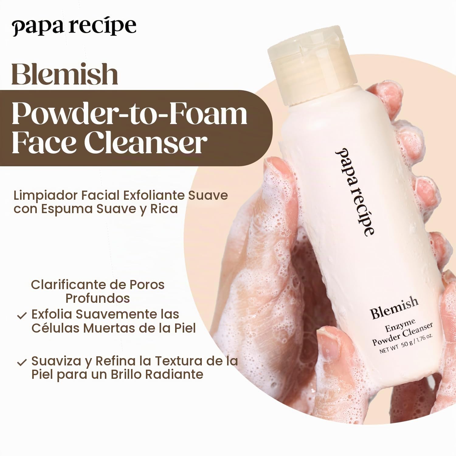 PAPA RECIPE BLEMISH ENZYME POLVO TRASLÚCIDO LIMPIADOR FACIAL 1.7 OZ/50G LAVADO FACIAL COREANO DE POLVO A ESPUMA, POLVO - 2