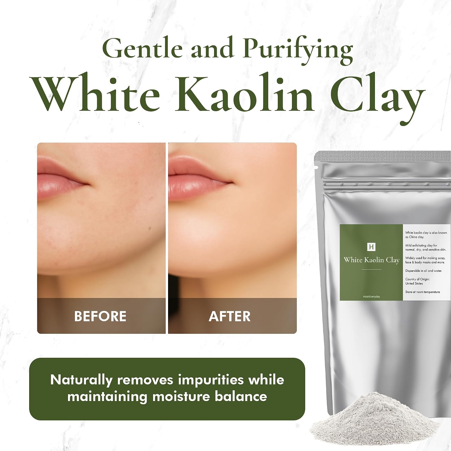 HALALEVERYDAY - POLVO DE ARCILLA DE CAOLÍN BLANCO, GRADO COSMÉTICO, 2 LIBRAS - 2