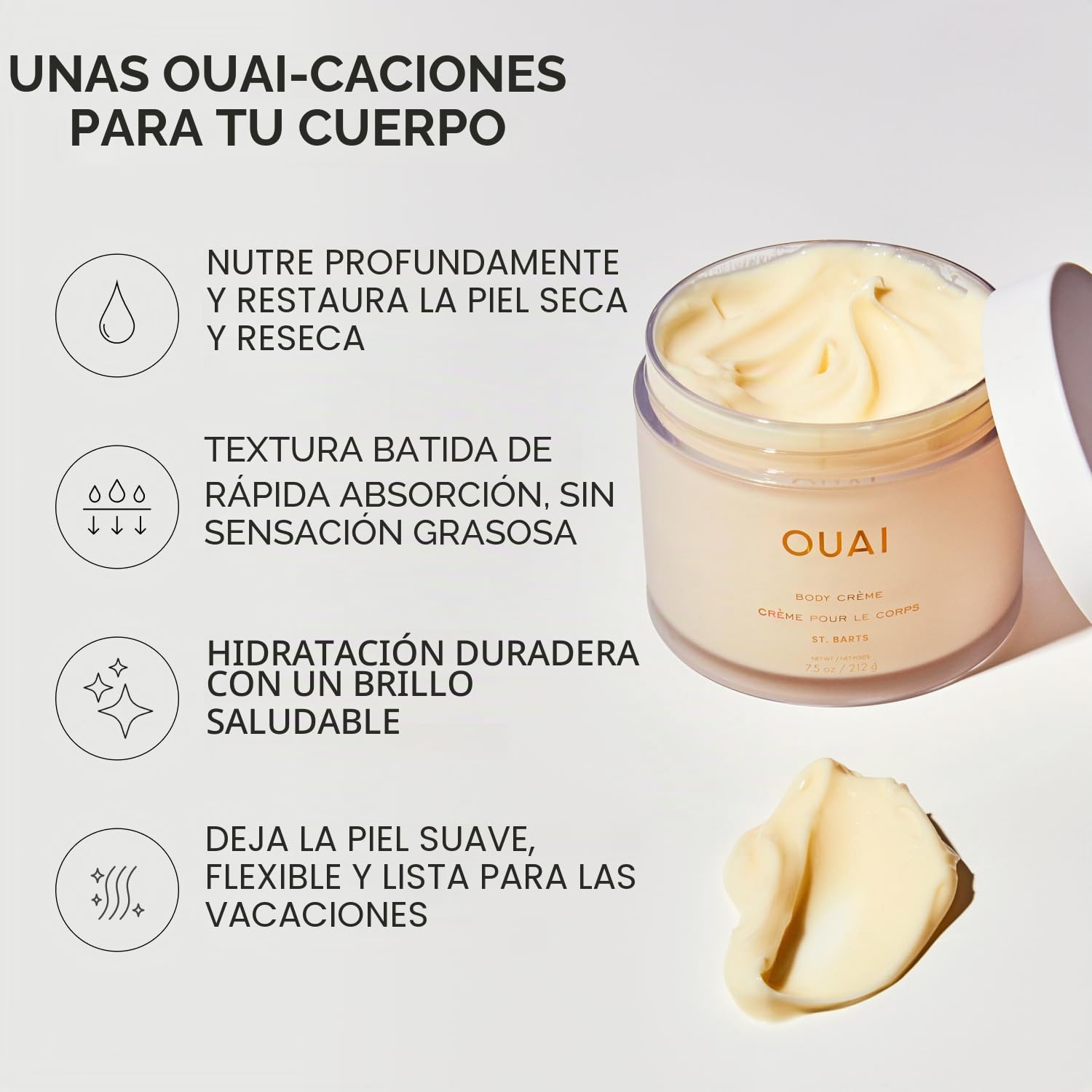 OUAI CREMA CORPORAL, ST. BARTS - CREMA CORPORAL BATIDA HIDRATANTE CON MANTECA DE CUPUA U, ACEITE DE COCO Y ESCUALANO - - 3