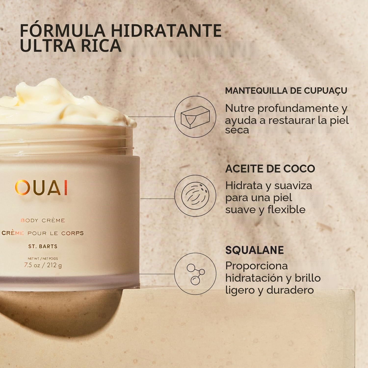 OUAI CREMA CORPORAL, ST. BARTS - CREMA CORPORAL BATIDA HIDRATANTE CON MANTECA DE CUPUA U, ACEITE DE COCO Y ESCUALANO - - 4