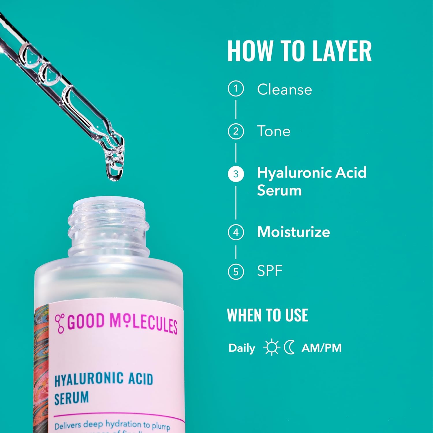 GOOD MOLECULES SUERO DE ÁCIDO HIALURÓNICO - SUERO ULTRA HIDRATANTE NO GRASO CON 1% DE ÁCIDO HIALURÓNICO, HIDRATANTE FACIAL - 5