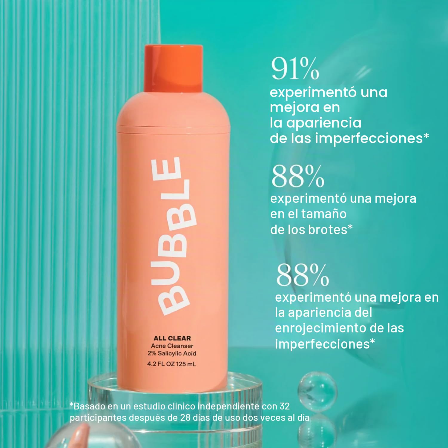 BUBBLE CUIDADO DE LA PIEL ALL CLEAR - JABÓN FACIAL ESPUMOSO ANTIRUPTURAS LIMPIADOR DE ÁCIDO SALICÍLICO AL 2% PARA PIEL - 2
