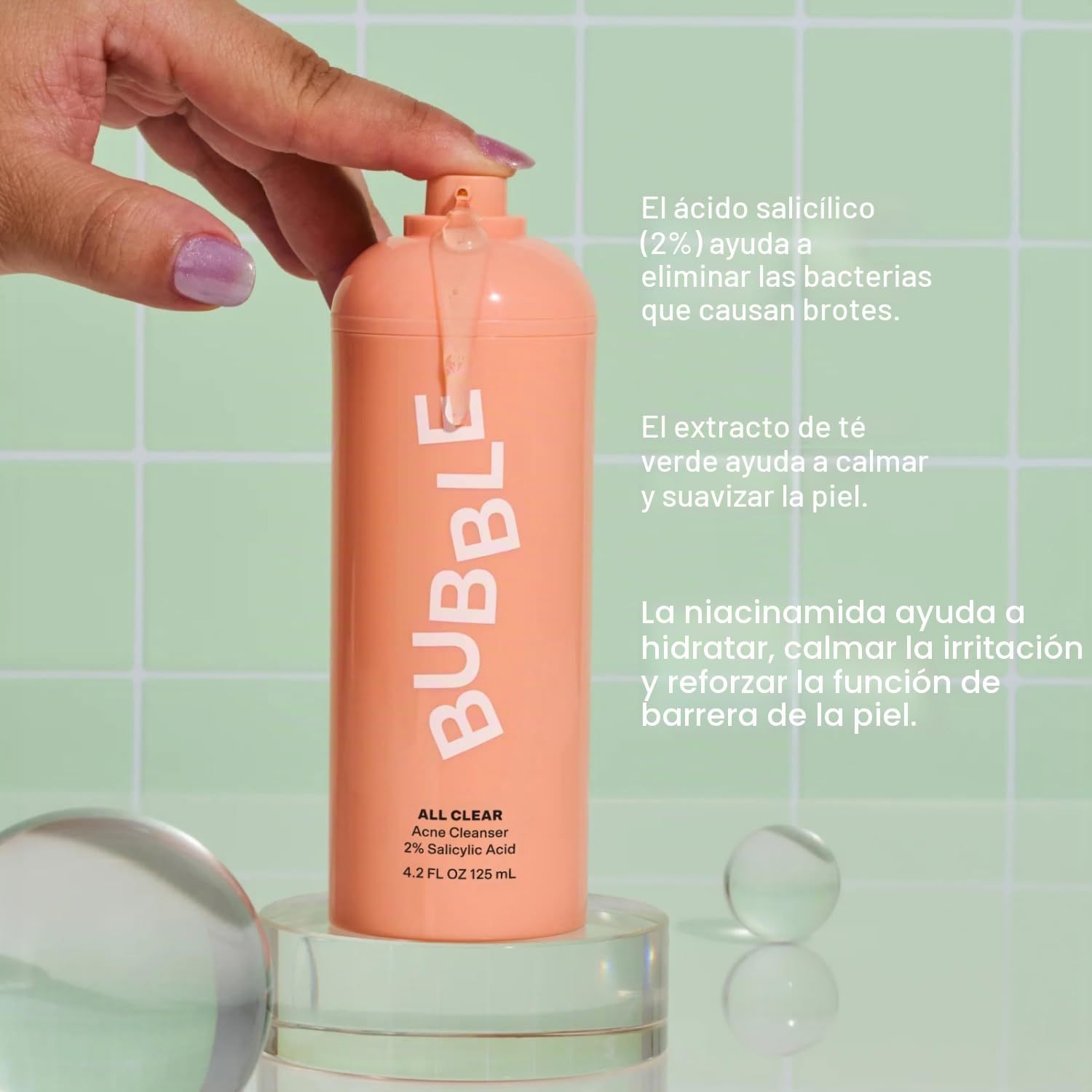 BUBBLE CUIDADO DE LA PIEL ALL CLEAR - JABÓN FACIAL ESPUMOSO ANTIRUPTURAS LIMPIADOR DE ÁCIDO SALICÍLICO AL 2% PARA PIEL - 4