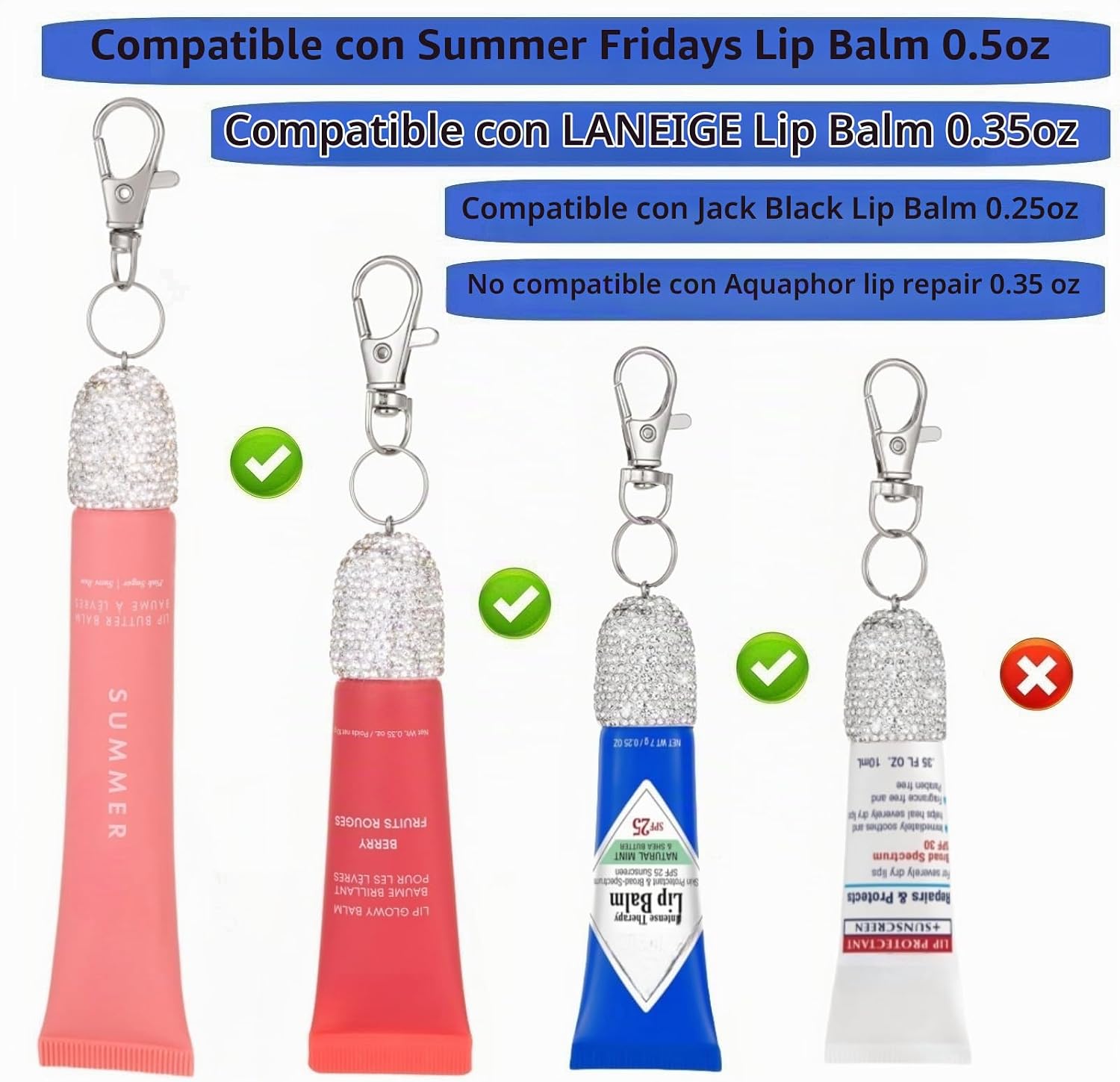3 UNIDS BĂLSAMO LABIAL REPARADOR LLAVERO HOLDER BLING BRILLO LABIAL LLAVERO CAP PORTABLE LIPGLOSS CASE - 4