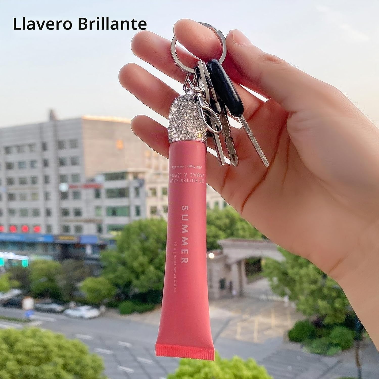 3 UNIDS BĂLSAMO LABIAL REPARADOR LLAVERO HOLDER BLING BRILLO LABIAL LLAVERO CAP PORTABLE LIPGLOSS CASE - 6