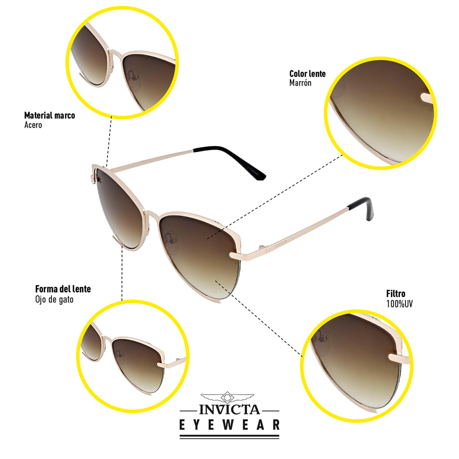 LENTES DE SOL INVICTA I37147-SPE-09-02 HOMBRE/MUJER PROTECCIÓN UV - 4
