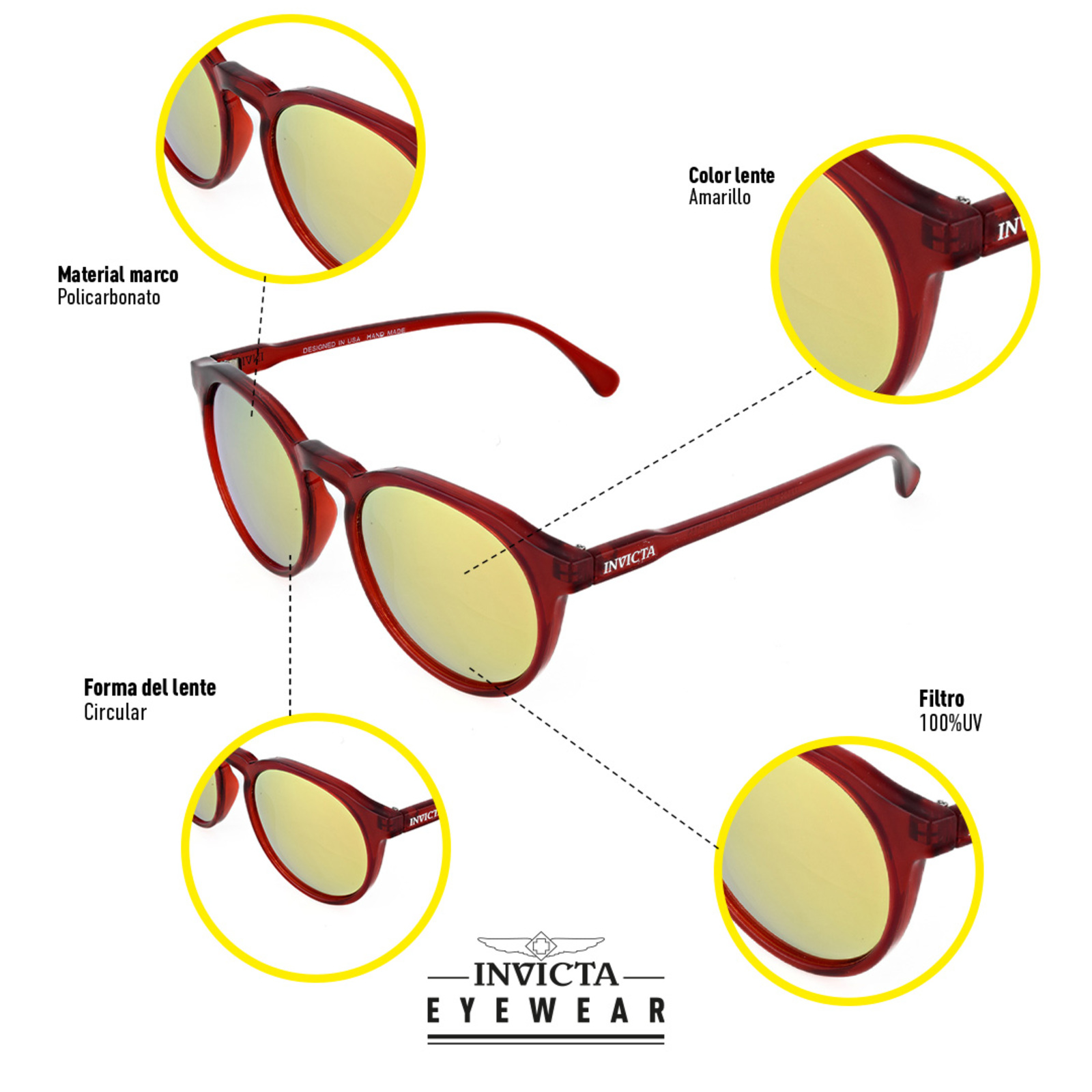 LENTES DE SOL INVICTA I44223-DNA-T04-M07 HOMBRE/MUJER PROTECCIÓN UV - 4