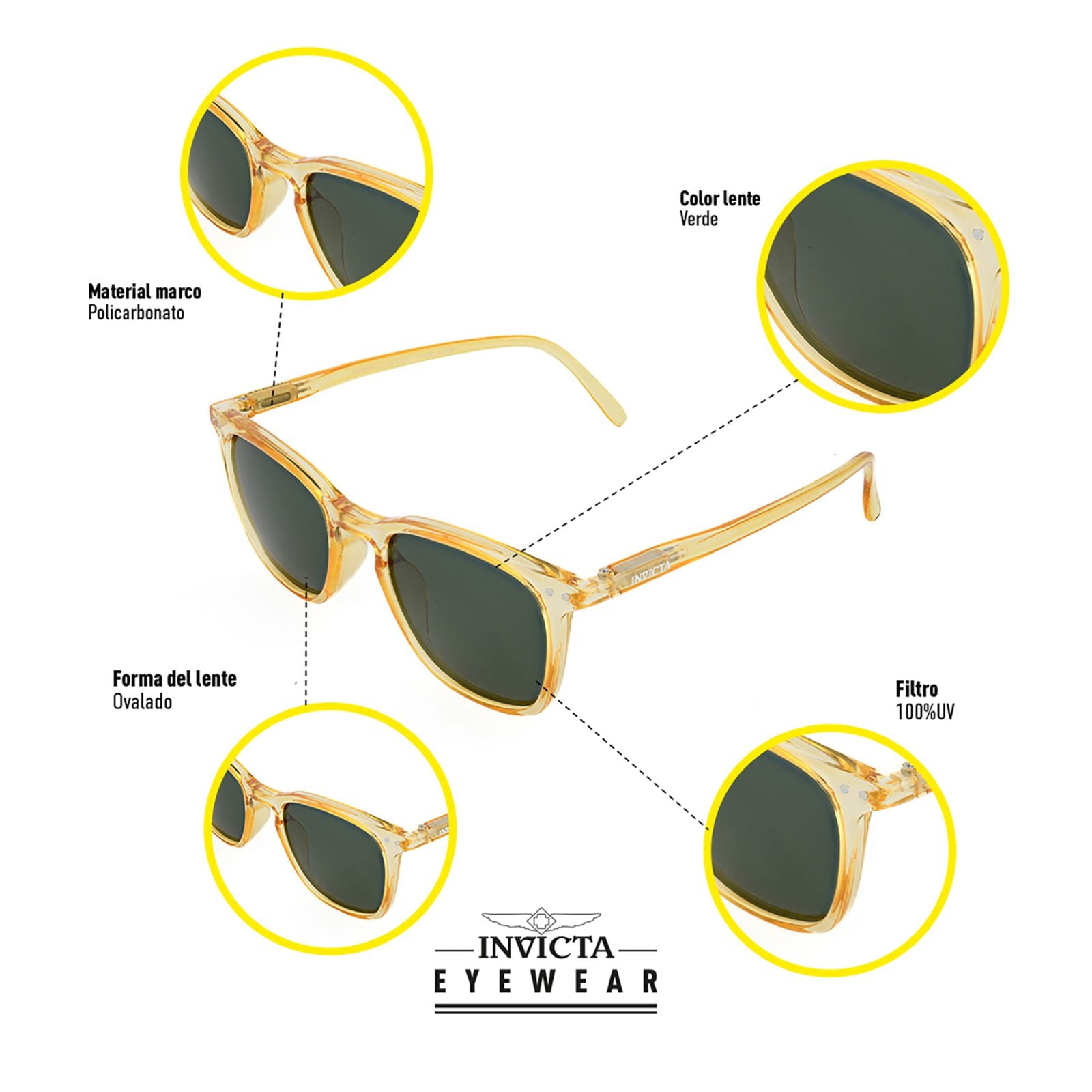 LENTES DE SOL INVICTA I0932-SUB-T08-G15 HOMBRE/MUJER PROTECCIÓN UV - 4