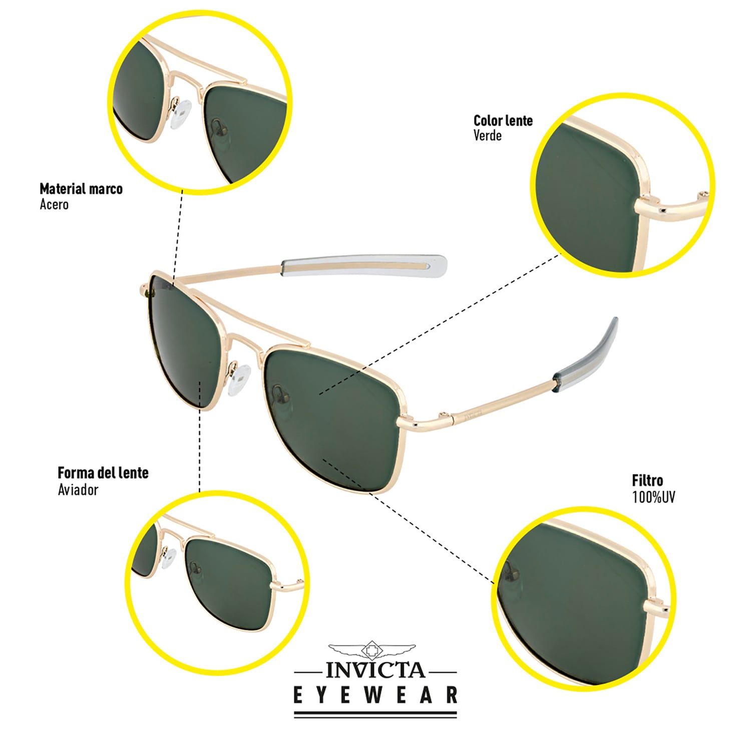 LENTES DE SOL INVICTA I39272-AVI-09-G15 HOMBRE/MUJER PROTECCIÓN UV - 4