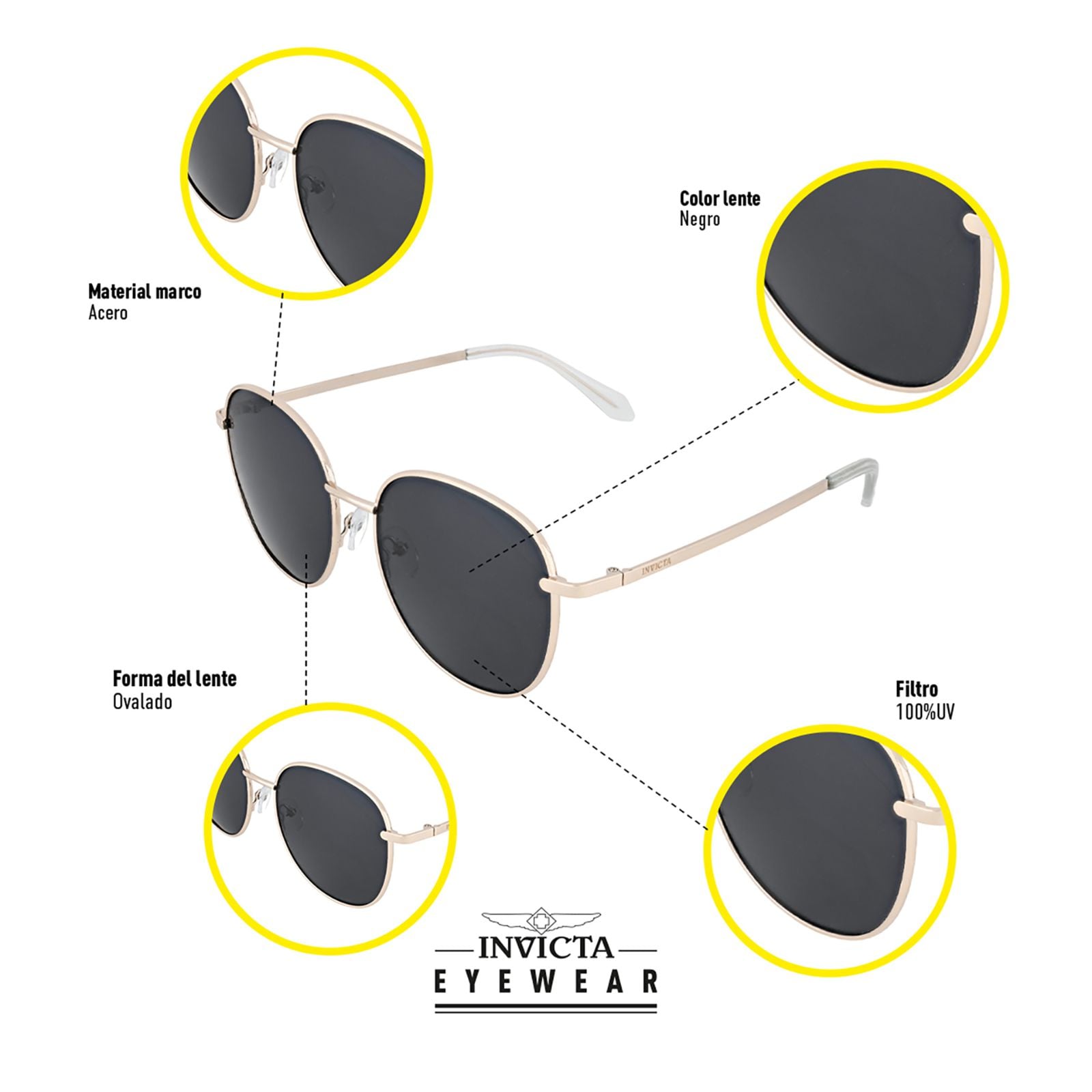 LENTES DE SOL INVICTA I40005-PRO-09-P03 HOMBRE/MUJER PROTECCIÓN UV - 4
