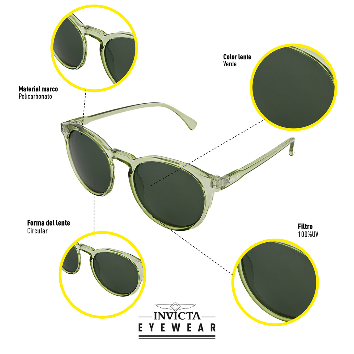 LENTES DE SOL INVICTA I44223-DNA-T05-G15 HOMBRE/MUJER PROTECCIÓN UV - 4