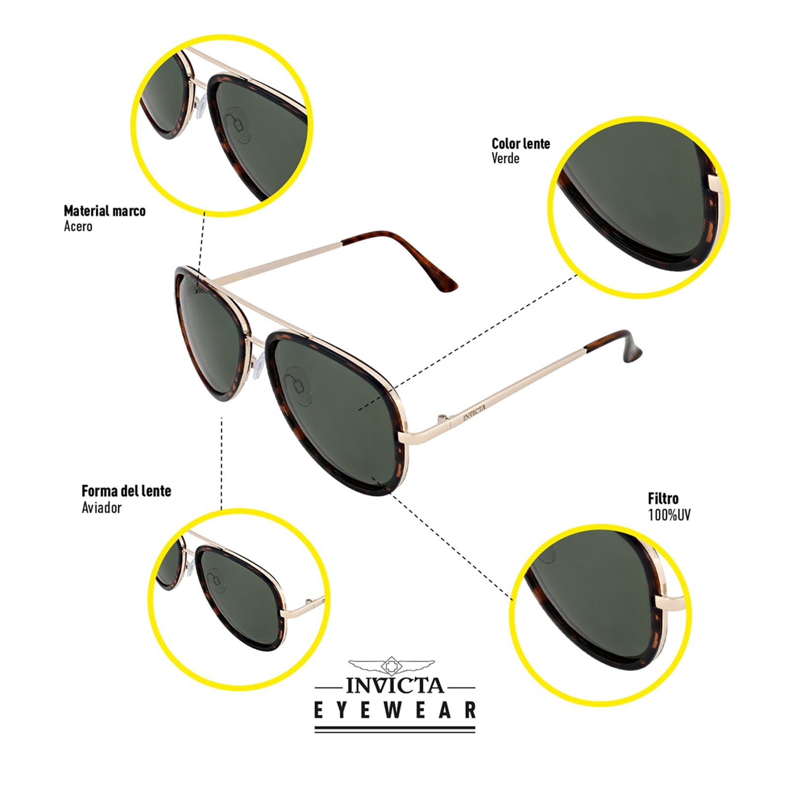 LENTES DE SOL INVICTA I14879-SPE-60-G15 HOMBRE/MUJER PROTECCIÓN UV - 4
