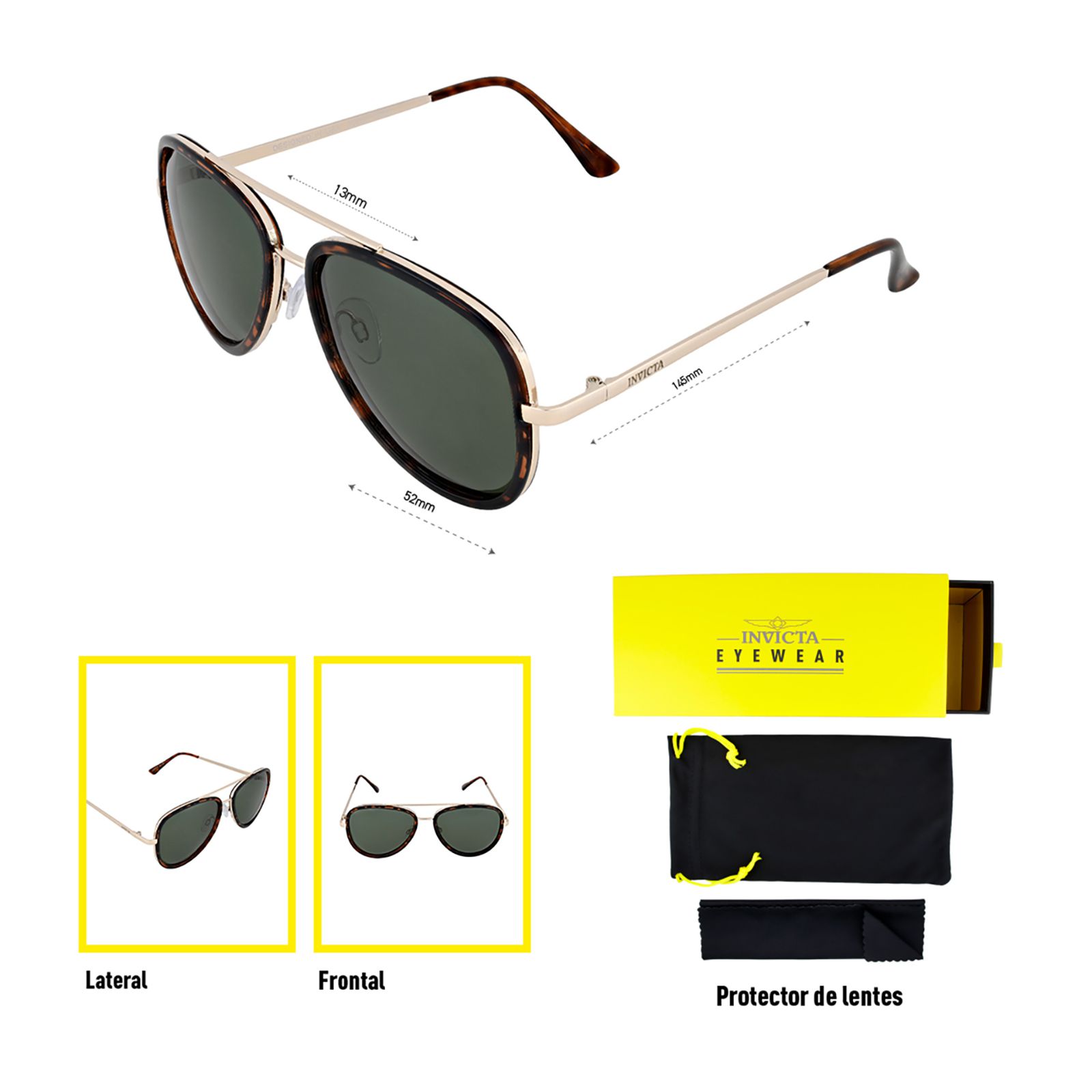LENTES DE SOL INVICTA I14879-SPE-60-G15 HOMBRE/MUJER PROTECCIÓN UV - 5
