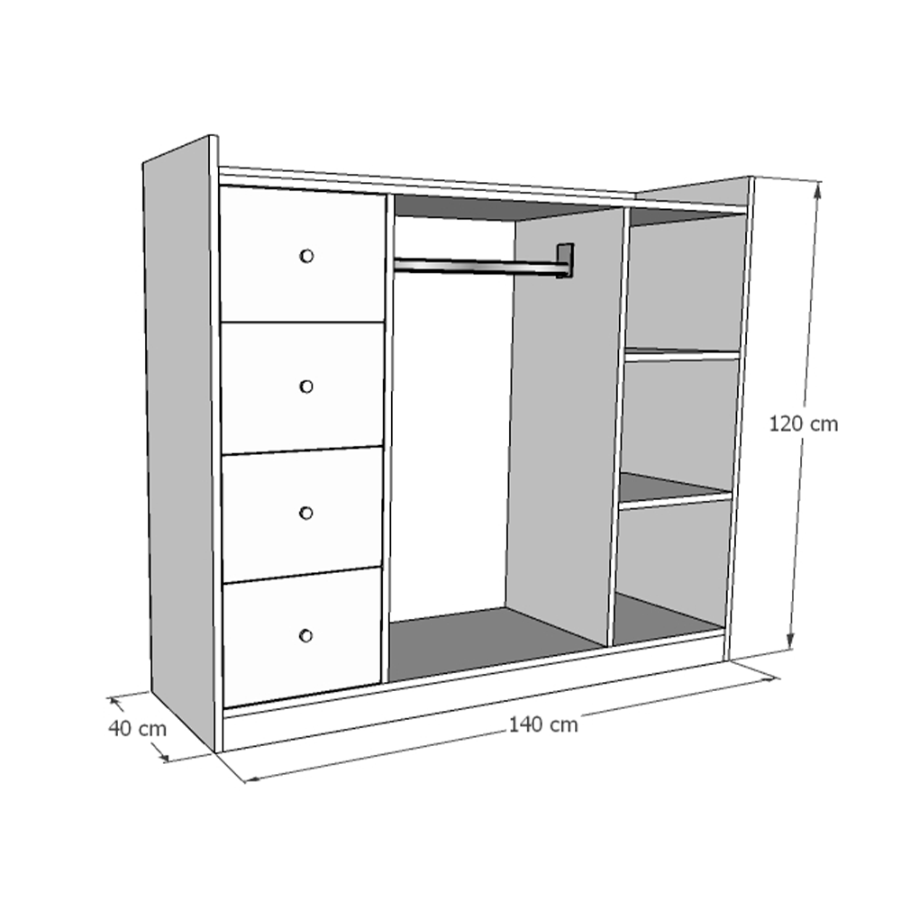 CLÓSET WONDER WOOD MUEBLERÍA ORGANIZADOR MONTESSORI 3 COMPARTIMIENTOS Y 4 CAJONES MELAMINA /ROSA NIÑOS Y NIÑAS BLANCO - 3