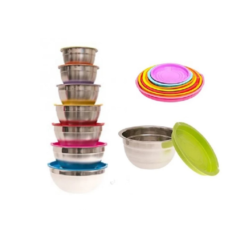 SET DE BOWL 7 PIEZAS DE ACERO INOXIDABLE CON TAPA DE COLORES - 2