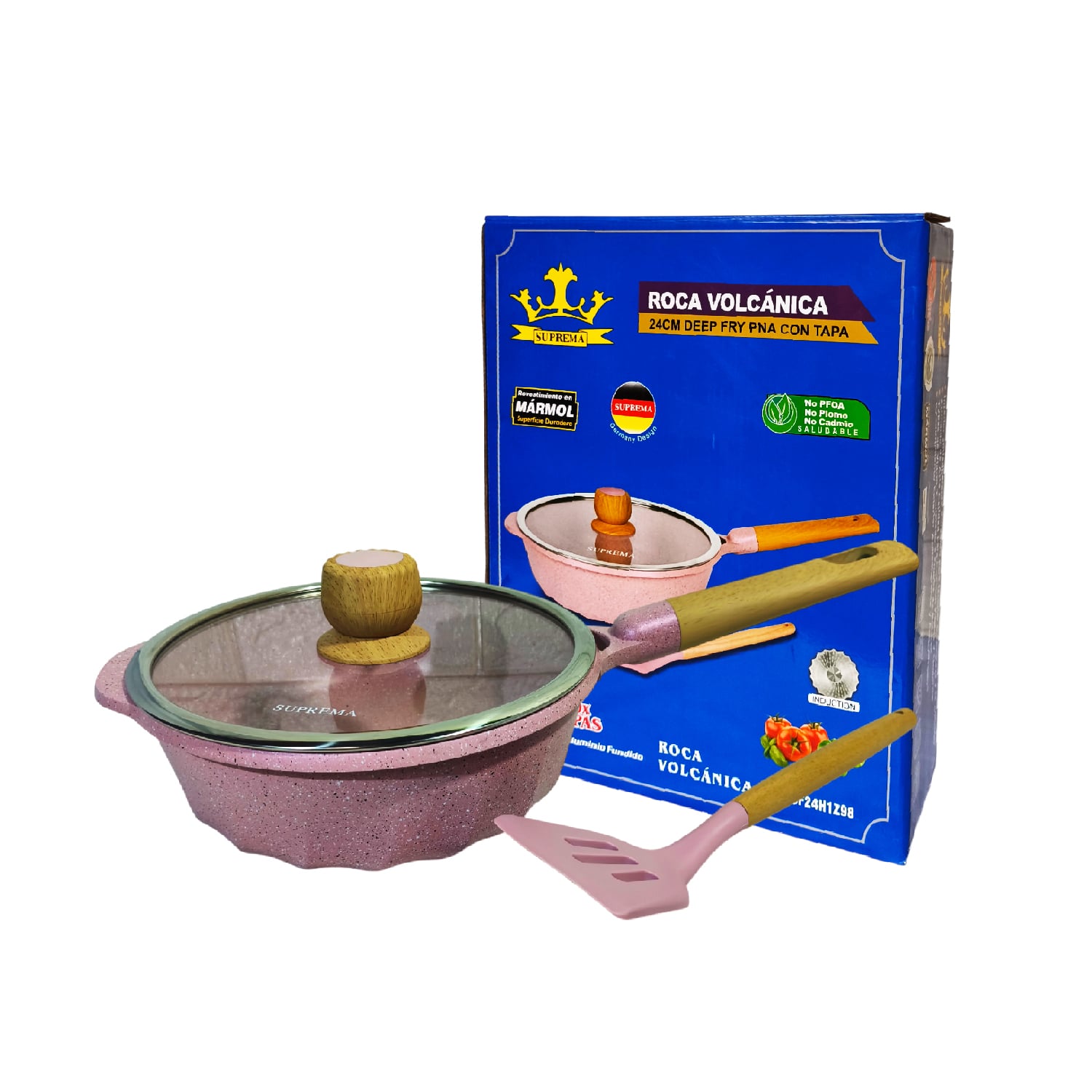 SARTÉN CON TAPA SUPREMA 24CM CERÁMICO ANTIADHERENTE ROSADO - 1