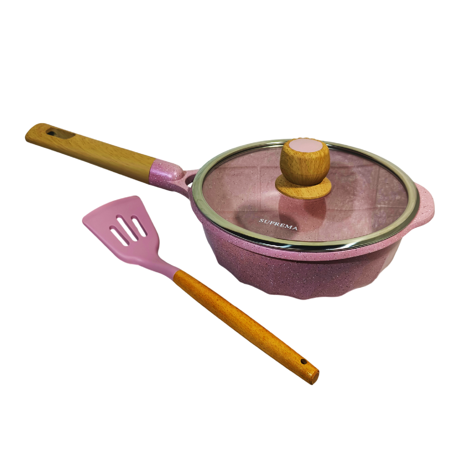 SARTÉN CON TAPA SUPREMA 24CM CERÁMICO ANTIADHERENTE ROSADO - 3