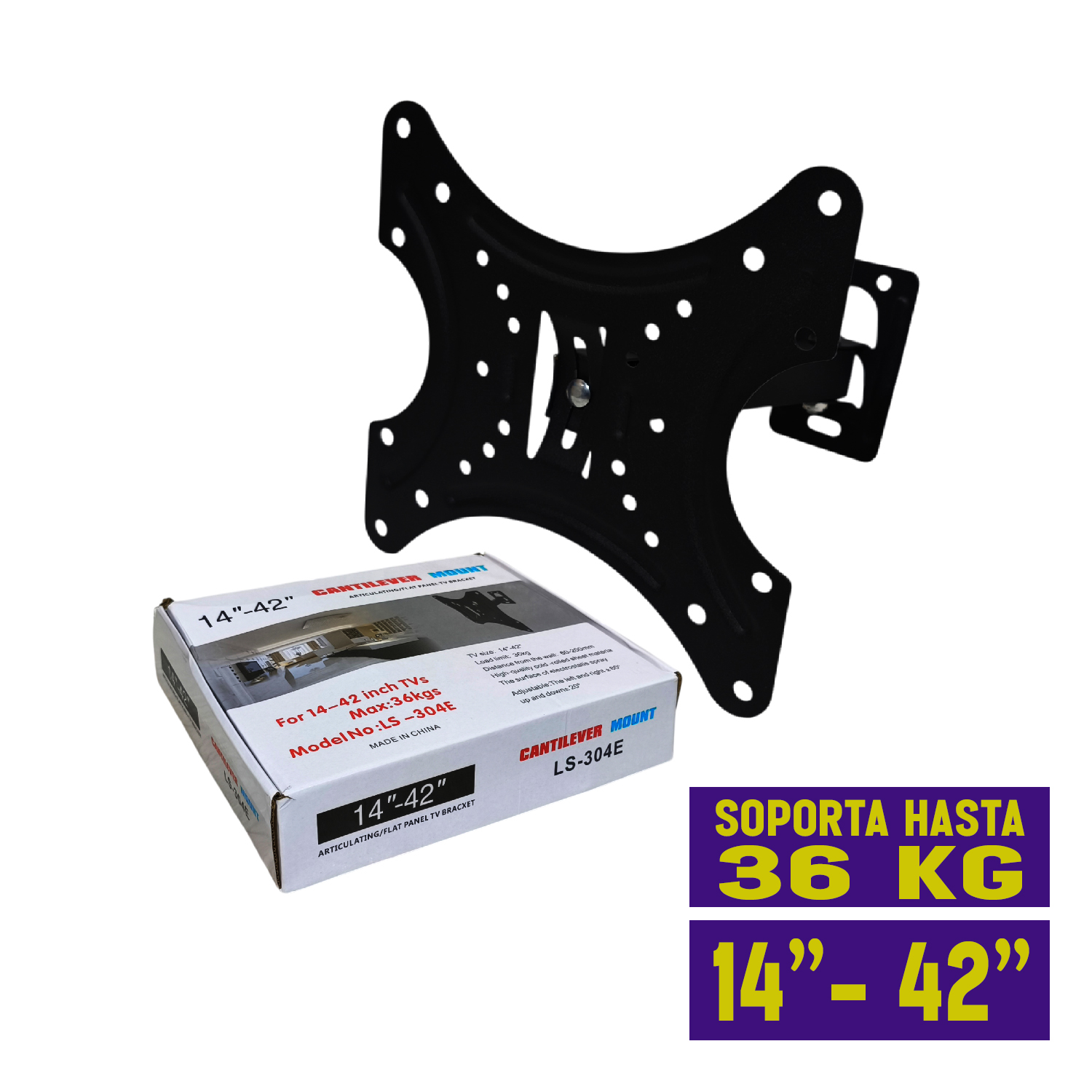 SOPORTE DE TV ARTICULADO RECLINABLE 14 A 42 PULGADAS Y 36 KGS - 1