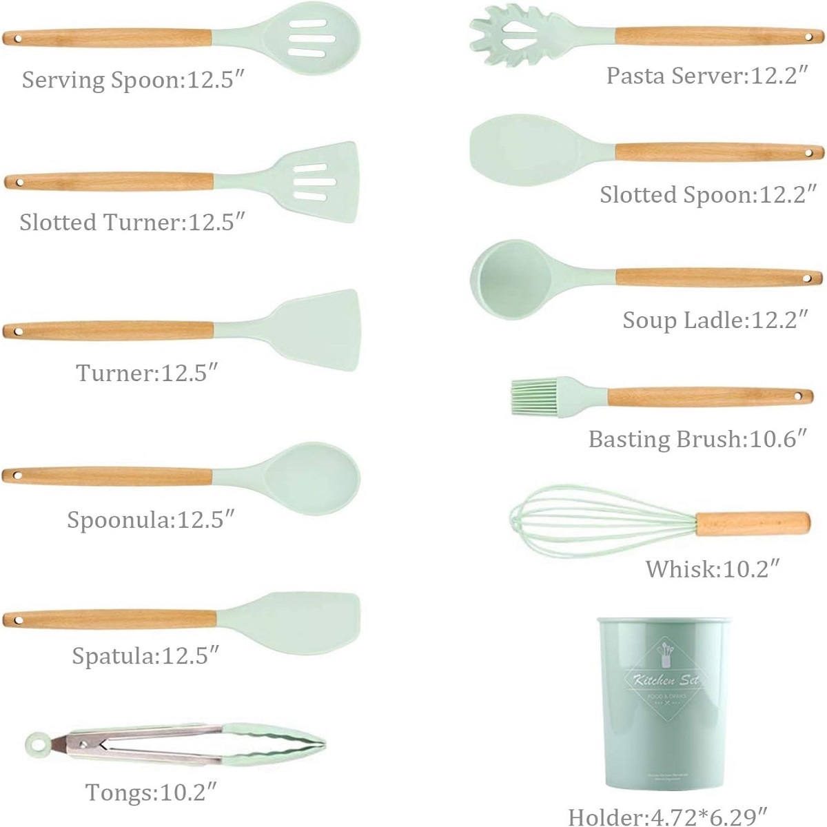 SET DE UTENSILIOS MULTIFUNCIONAL PARA COCINA DE SILICONA - VERDE CLARO - 1