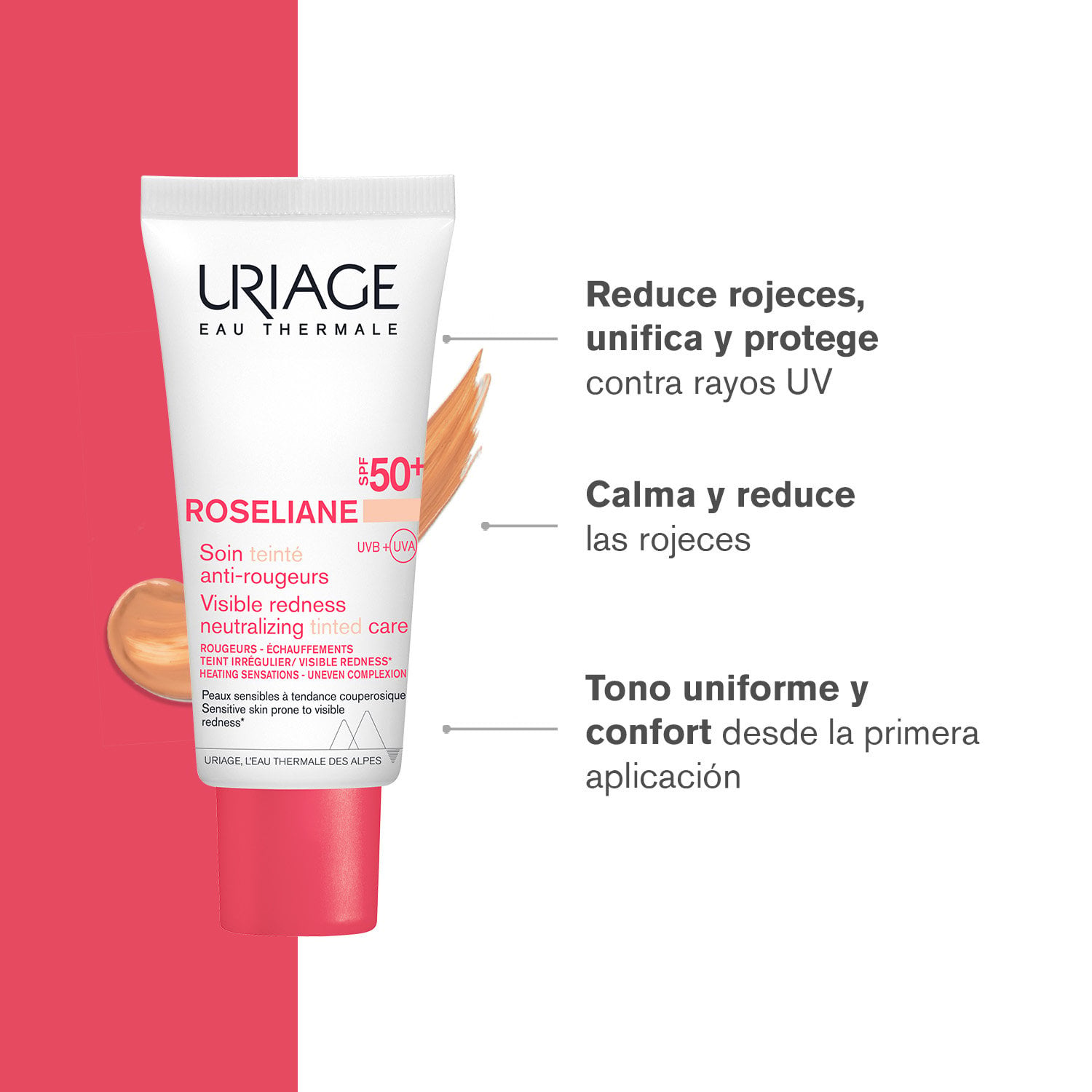 URIAGE ROSÉLIANE CC CREAM SPF50+ 40ML - PROTECCIÓN MUY ALTA CON COBERTURA PARA EL CUIDADO DE LA PIEL SENSIBLE - 2