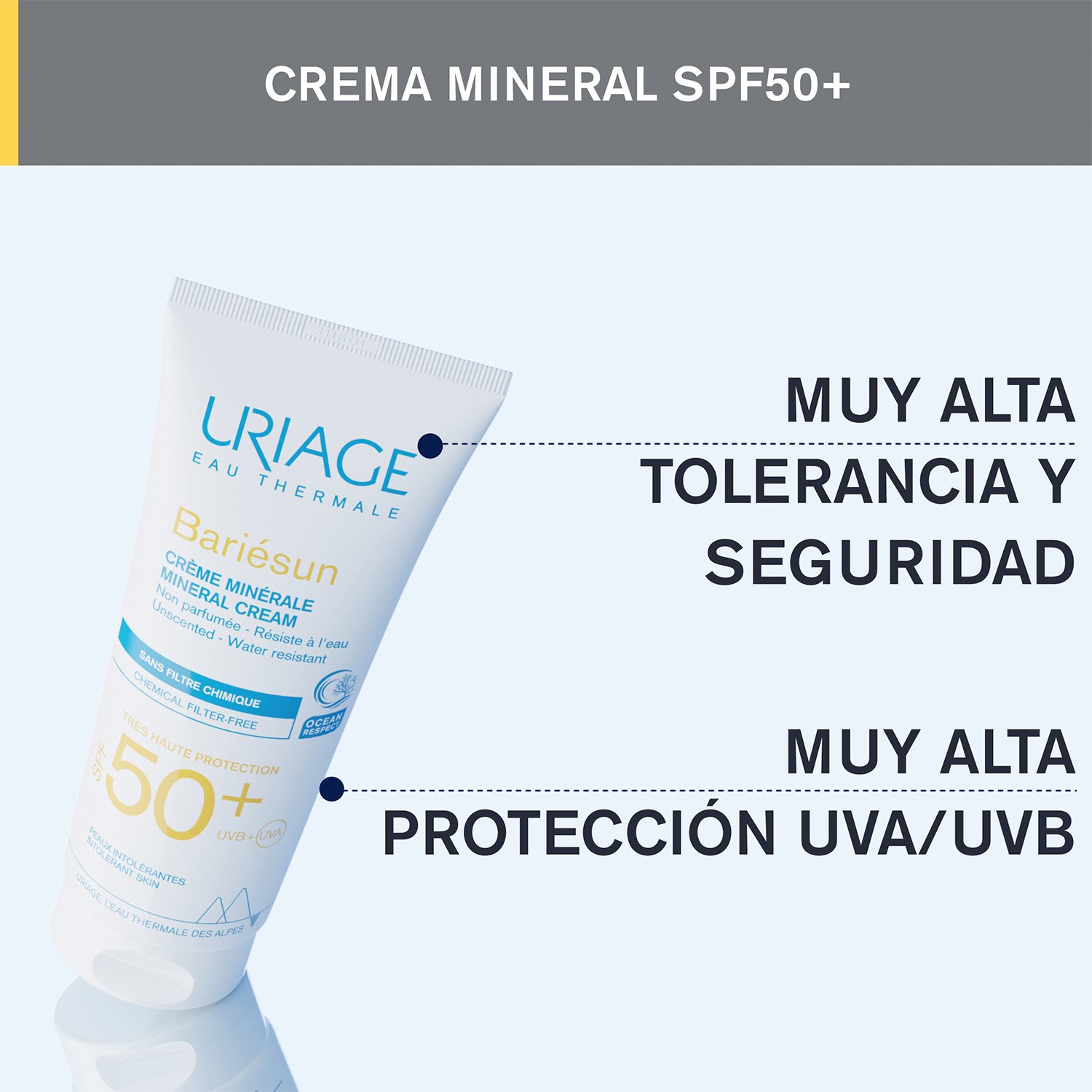 URIAGE BARIÉSUN CREMA MINERAL SPF50+ 100ML - PROTECCIÓN MUY ALTA PARA PIELES INTOLERANTES A FILTROS QUÍMICOS - 3