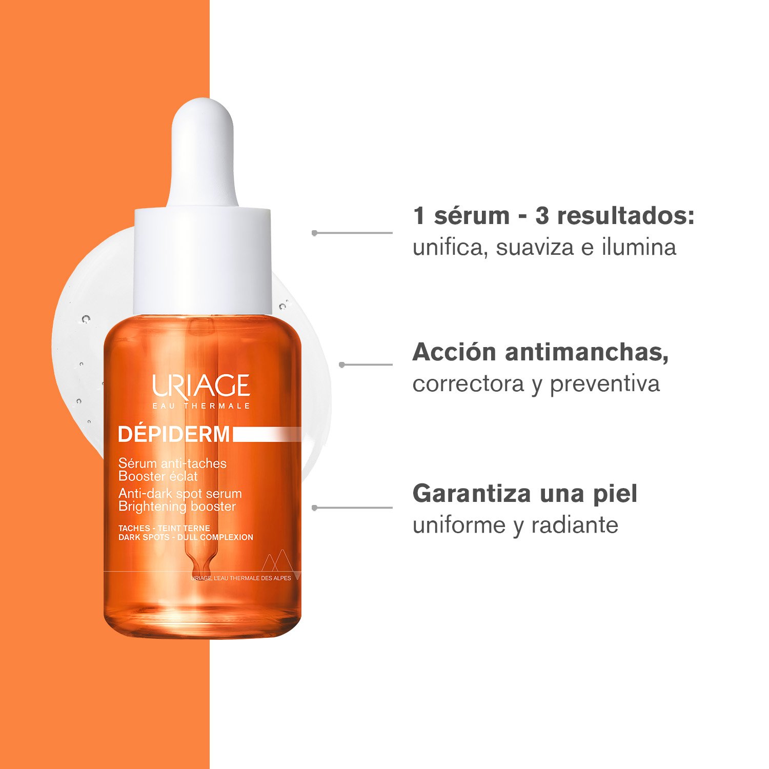 ILUMINADOR FACIAL URIAGE DEPIDERM SERUM ANTIMANCHAS BOOSTER LUMINOSIDAD REDUCE MANCHAS UNIFICA E ILUMINA LA PIEL 30 ML - 2