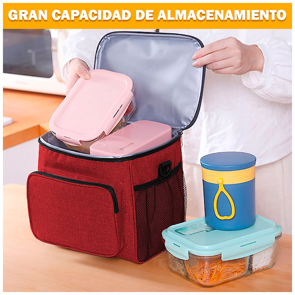 LONCHERA TÉRMICA PARA COMIDA Y ALIMENTOS IMPERMEABLE ROJO 02X - 2