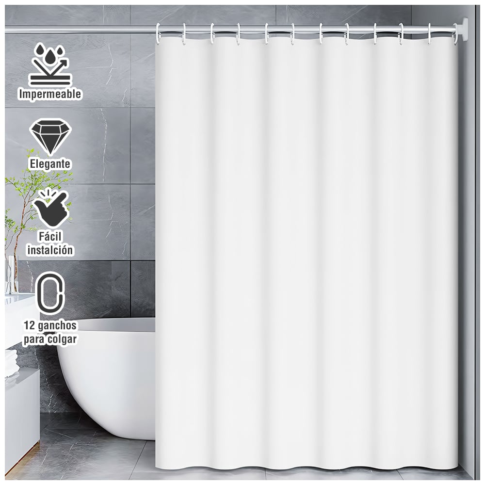 CORTINA DE BAÑO MODERNA IMPERMEABLE ACCESORIO PARA DUCHA U11 BLANCO - 1