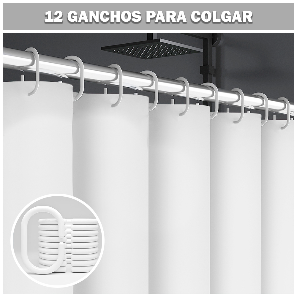 CORTINA DE BAÑO MODERNA IMPERMEABLE ACCESORIO PARA DUCHA U11 BLANCO - 4