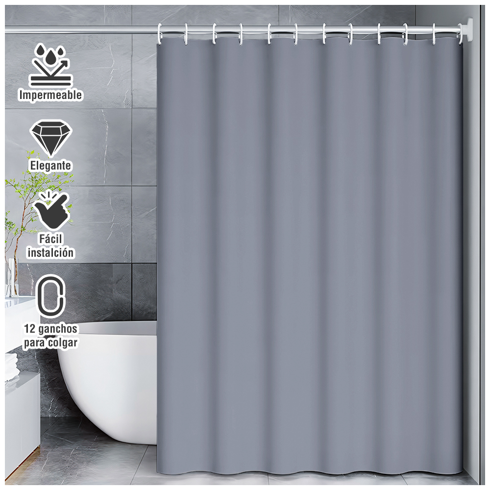 CORTINA DE BAÑO MODERNA IMPERMEABLE ACCESORIO PARA DUCHA U11 PLOMO - 1
