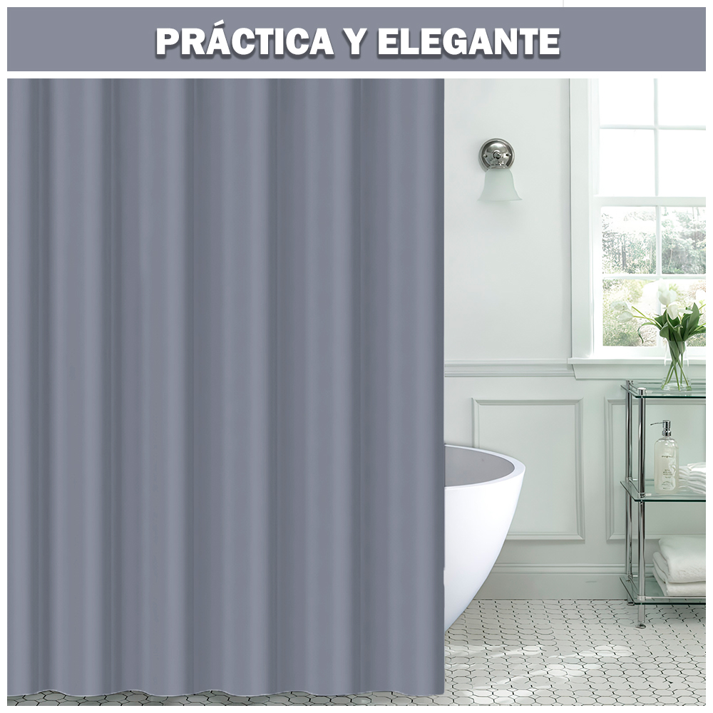 CORTINA DE BAÑO MODERNA IMPERMEABLE ACCESORIO PARA DUCHA U11 PLOMO - 2
