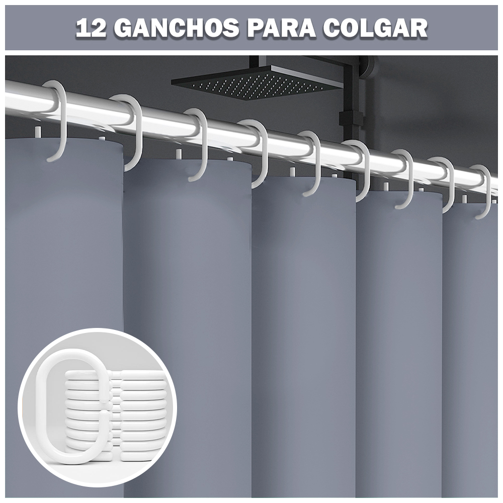 CORTINA DE BAÑO MODERNA IMPERMEABLE ACCESORIO PARA DUCHA U11 PLOMO - 4