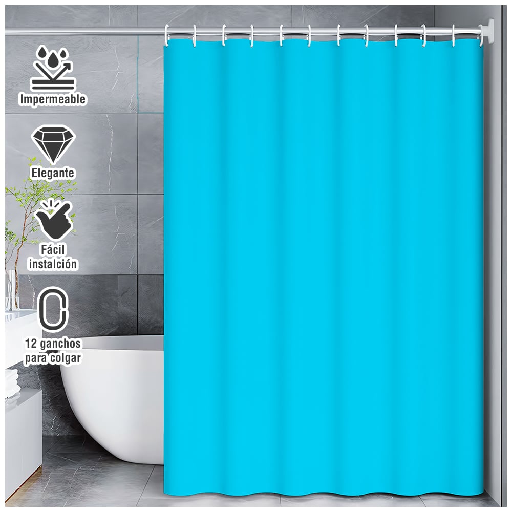 CORTINA DE BAÑO MODERNA IMPERMEABLE ACCESORIO PARA DUCHA U11 TURQUESA - 1