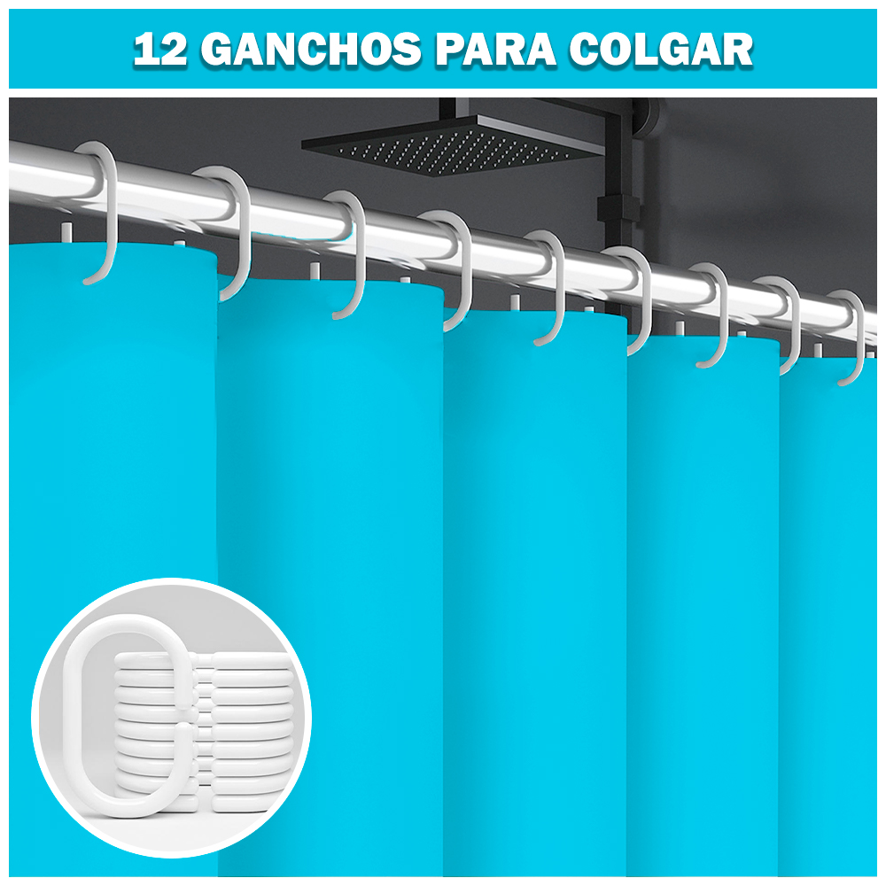 CORTINA DE BAÑO MODERNA IMPERMEABLE ACCESORIO PARA DUCHA U11 TURQUESA - 4