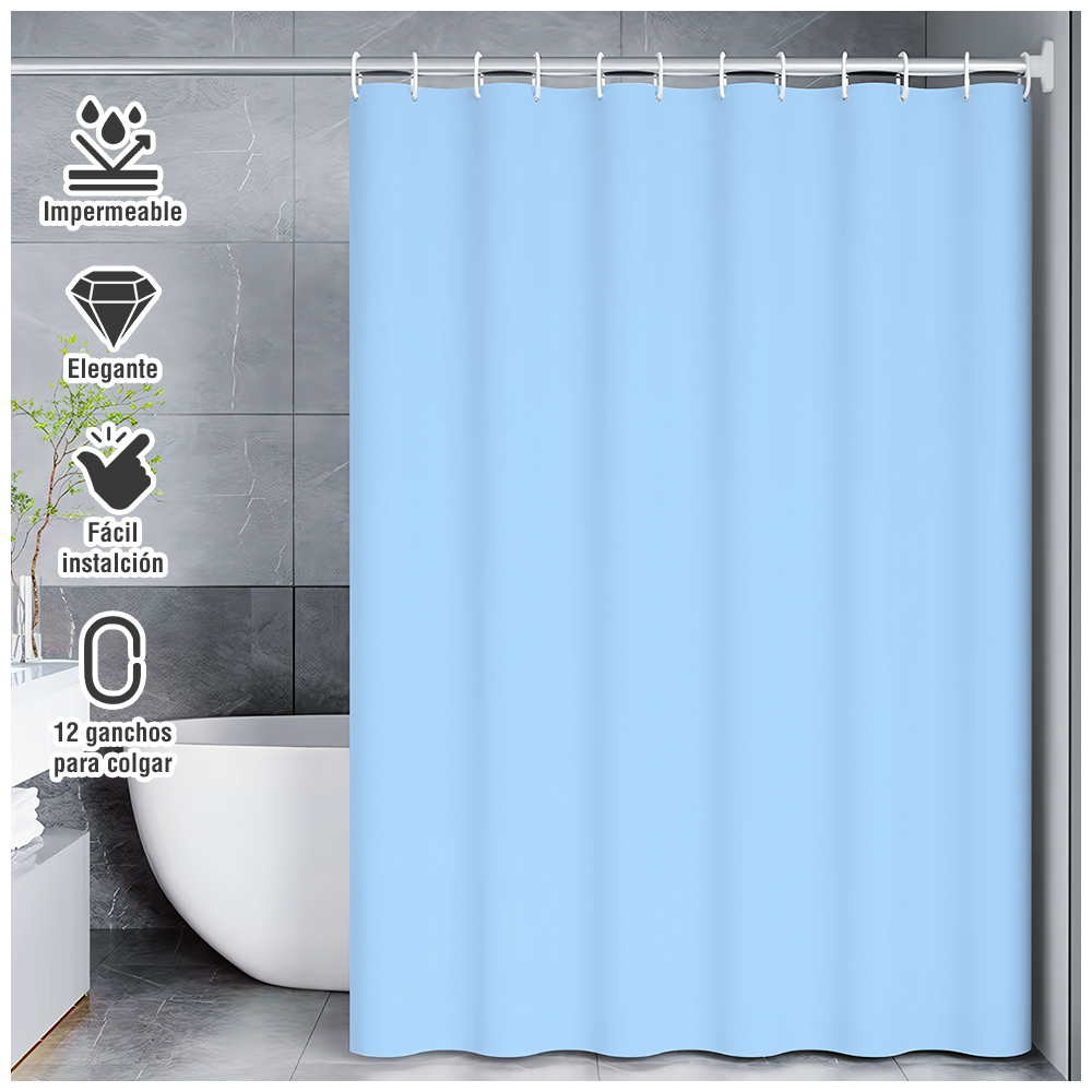 CORTINA DE BAÑO MODERNA IMPERMEABLE ACCESORIO PARA DUCHA U11 CELESTE - 1