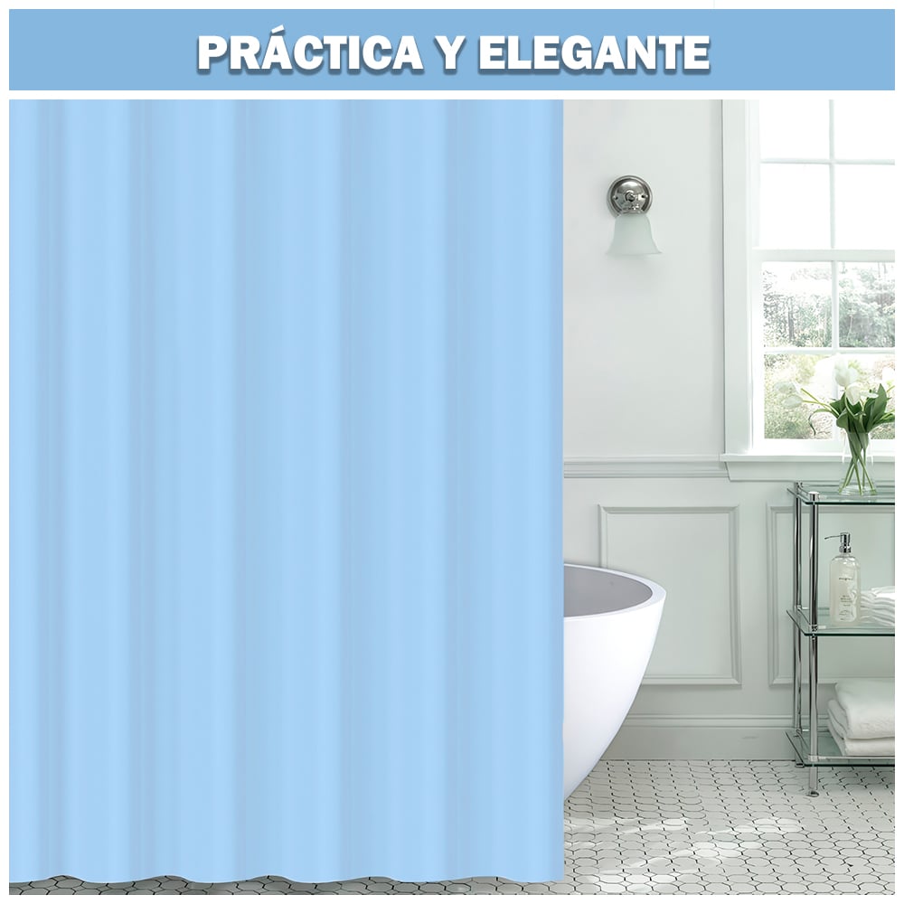 CORTINA DE BAÑO MODERNA IMPERMEABLE ACCESORIO PARA DUCHA U11 CELESTE - 2