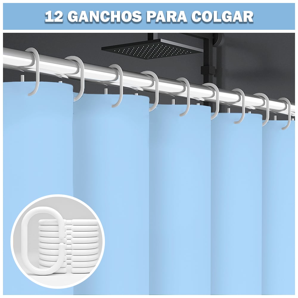 CORTINA DE BAÑO MODERNA IMPERMEABLE ACCESORIO PARA DUCHA U11 CELESTE - 4