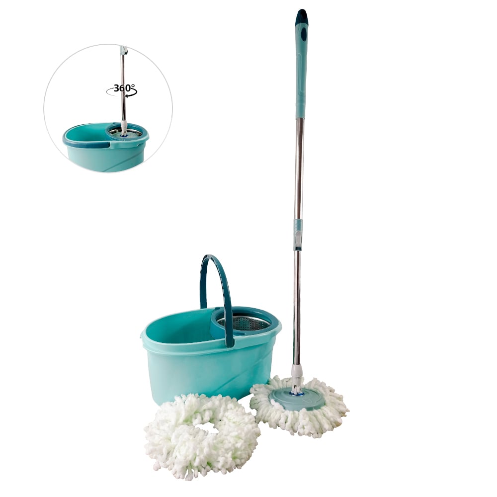 TRAPEADOR PREMIUM CON ESCURRIDOR GIRATORIO AUTOMÁTICO 2 MOPAS VERDE CLARO - 1